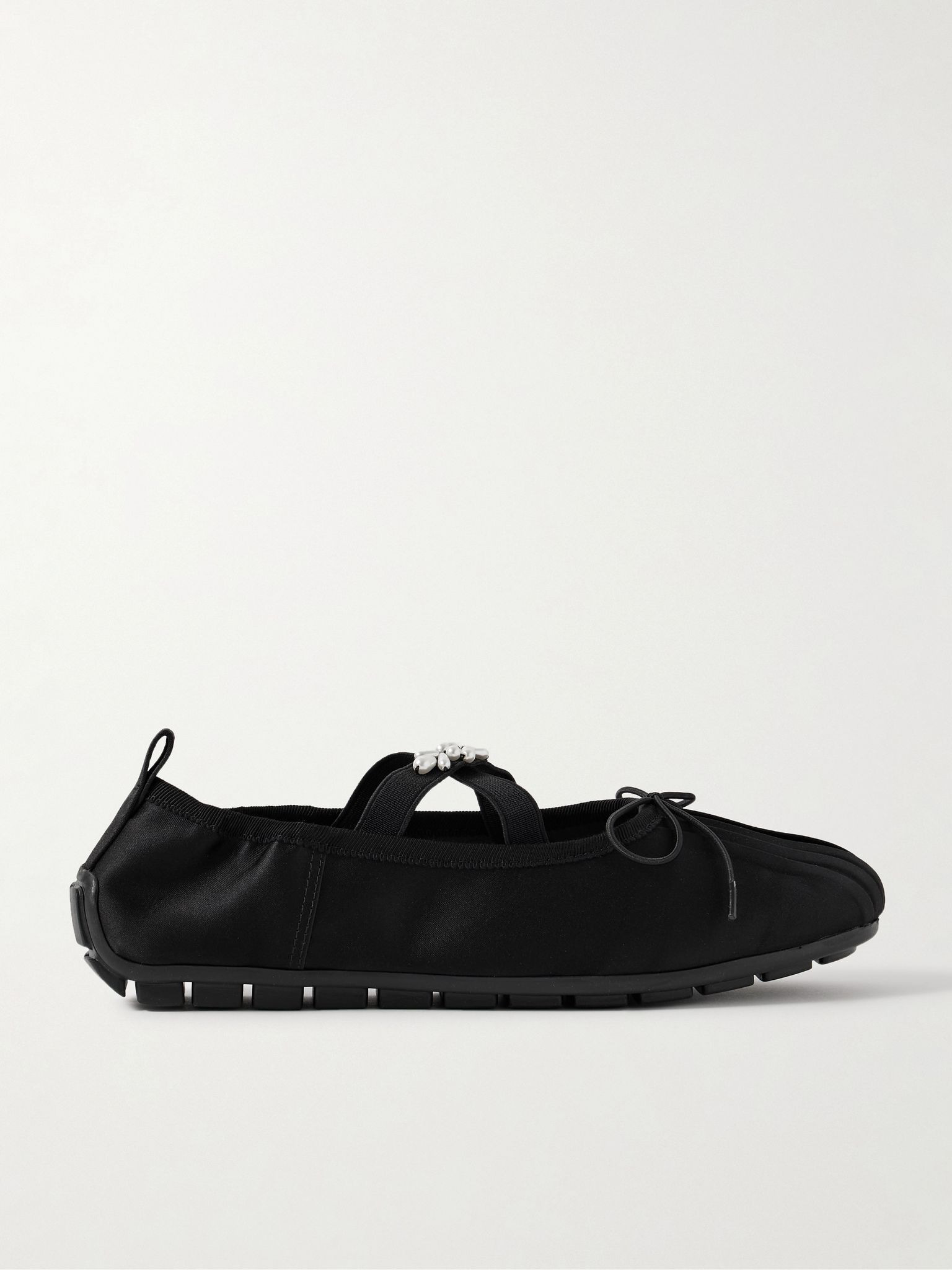 Faux pearl-embellished pleated shell ballet flats Black - 1
