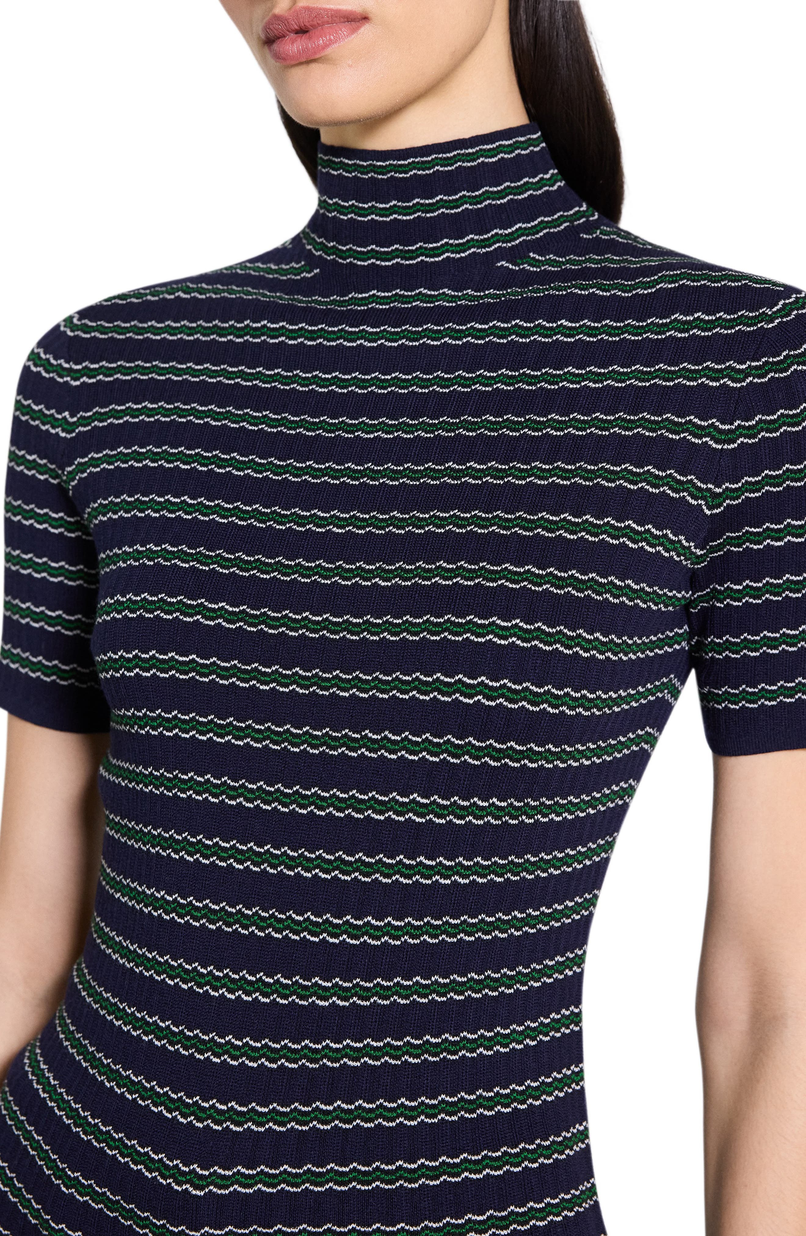 Theory Leenda Stripe Merino Wool Mock Neck Sweater in Deep Navy Multi at Nordstrom - 4