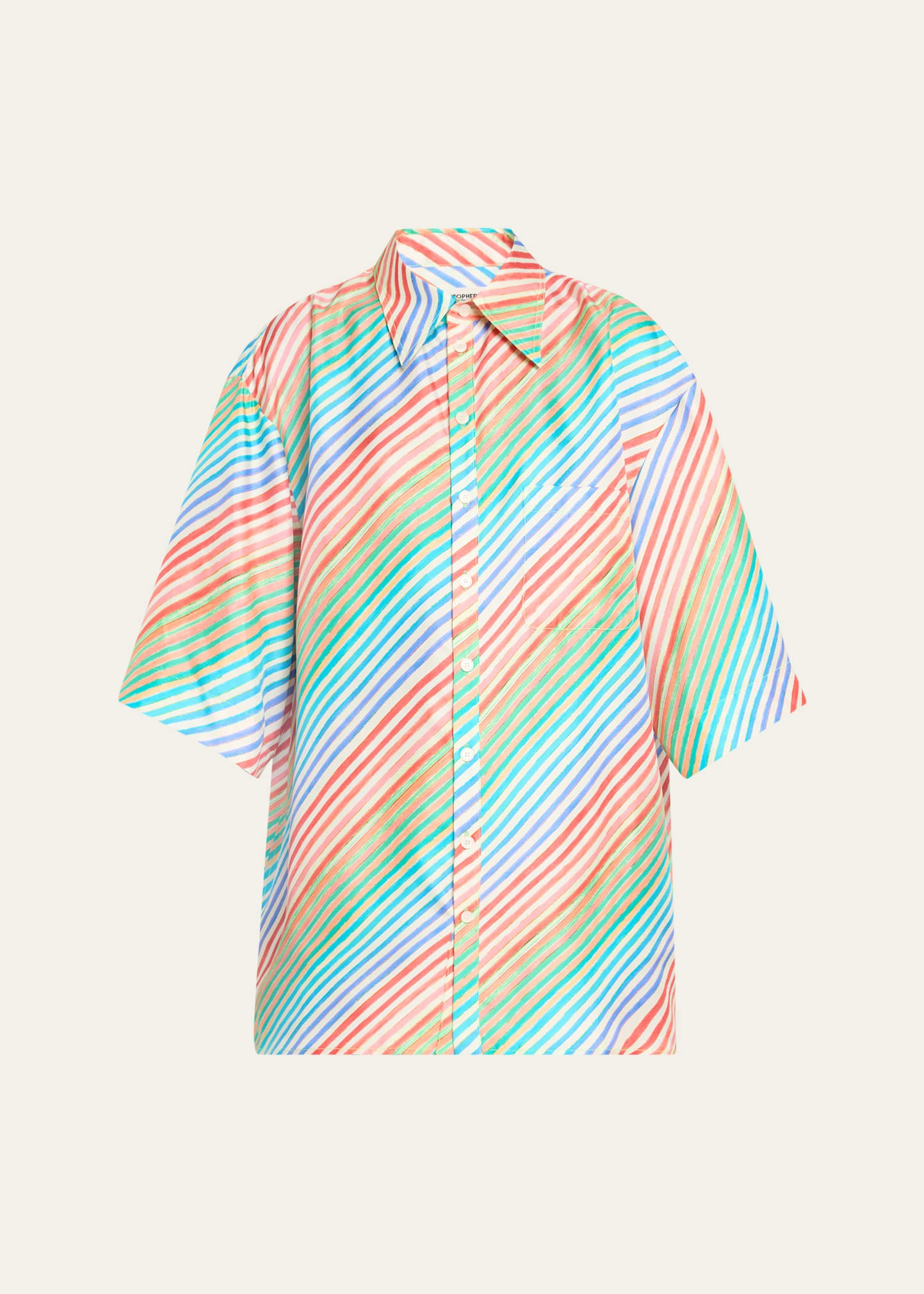 Crayon Stripe Jumbo Short Sleeve Silk Shirt - 1