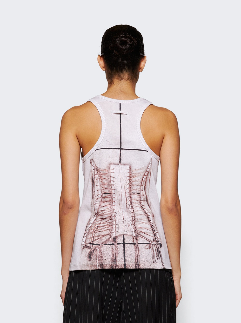 Cotton Ribbed Corset Trompe-l’Œil Tank Top Dusty Pink - 4