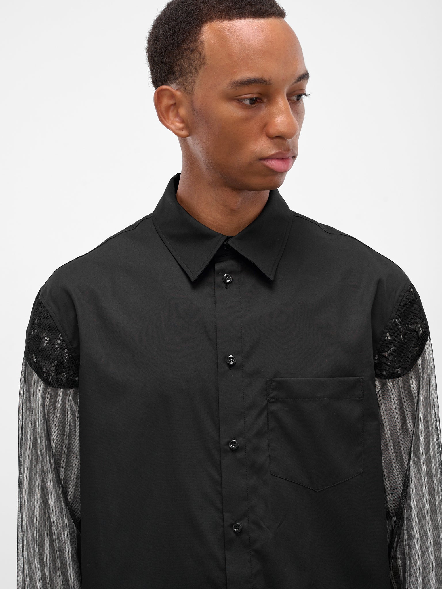 Black Trapped Patchwork Lace Shirt - 4
