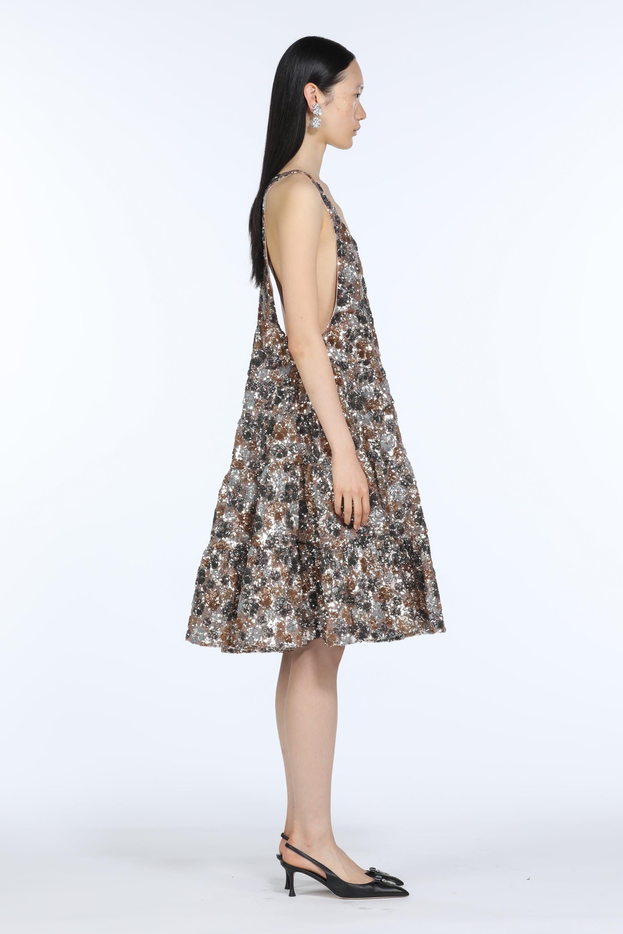 FLORAL-EMBELLISHED SEQUIN SHORT DRESS - 3