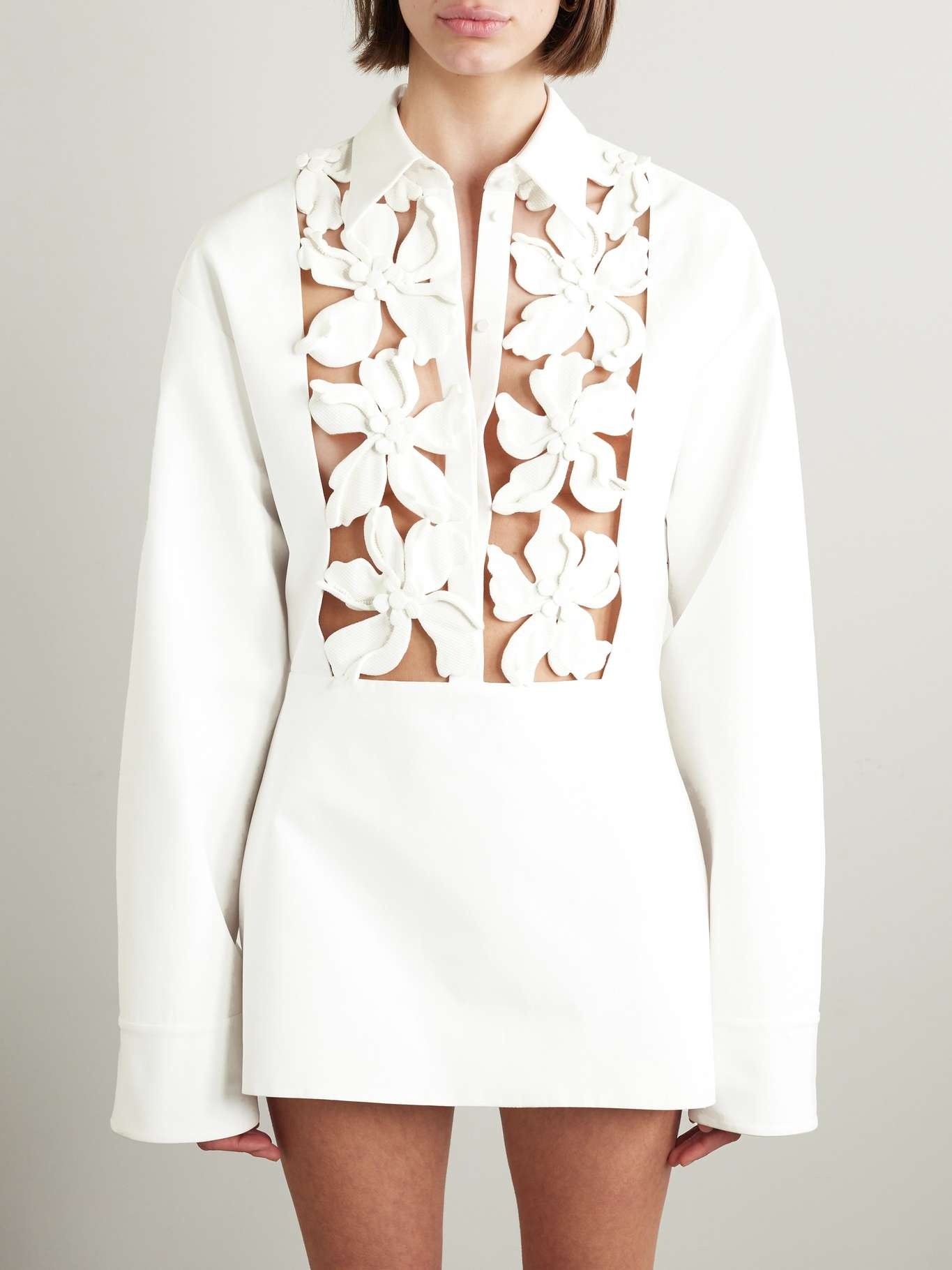 Cutout appliquéd cotton mini shirt dress - 6