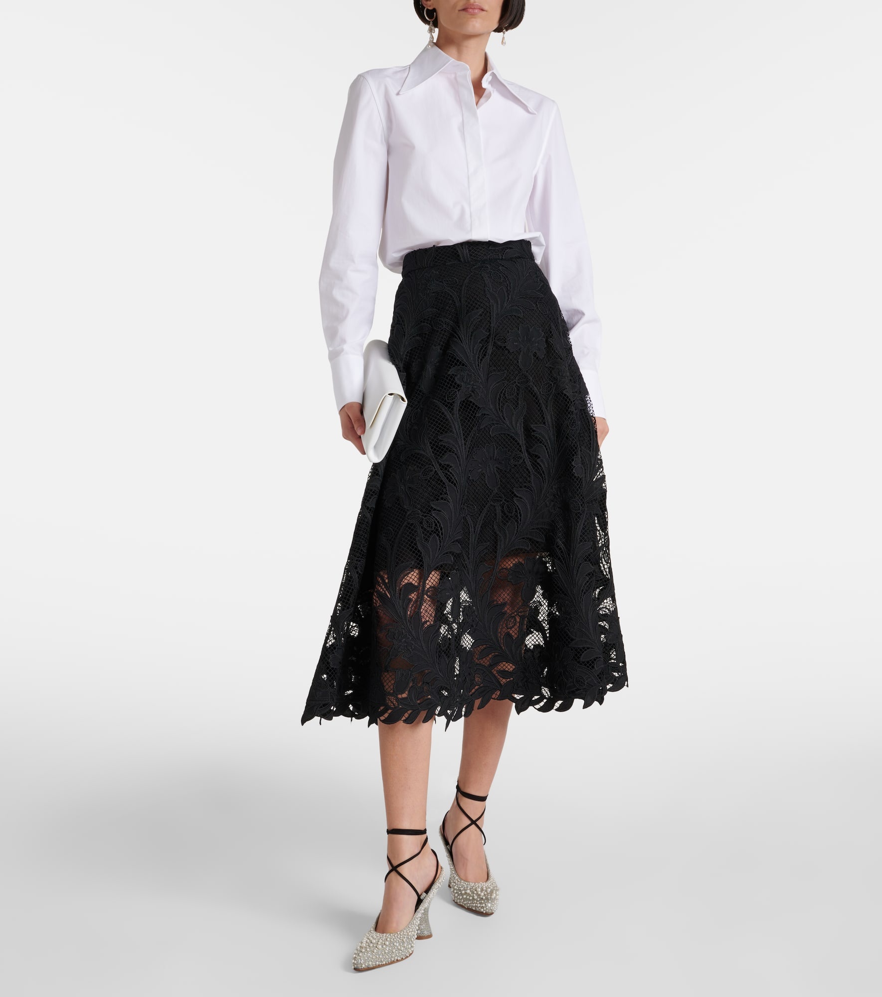 Floral guipure lace midi skirt - 2