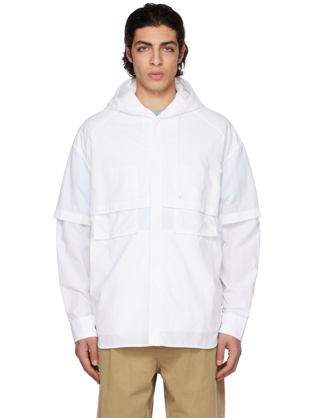 White Double Sleeve Hoody Shirt - 1