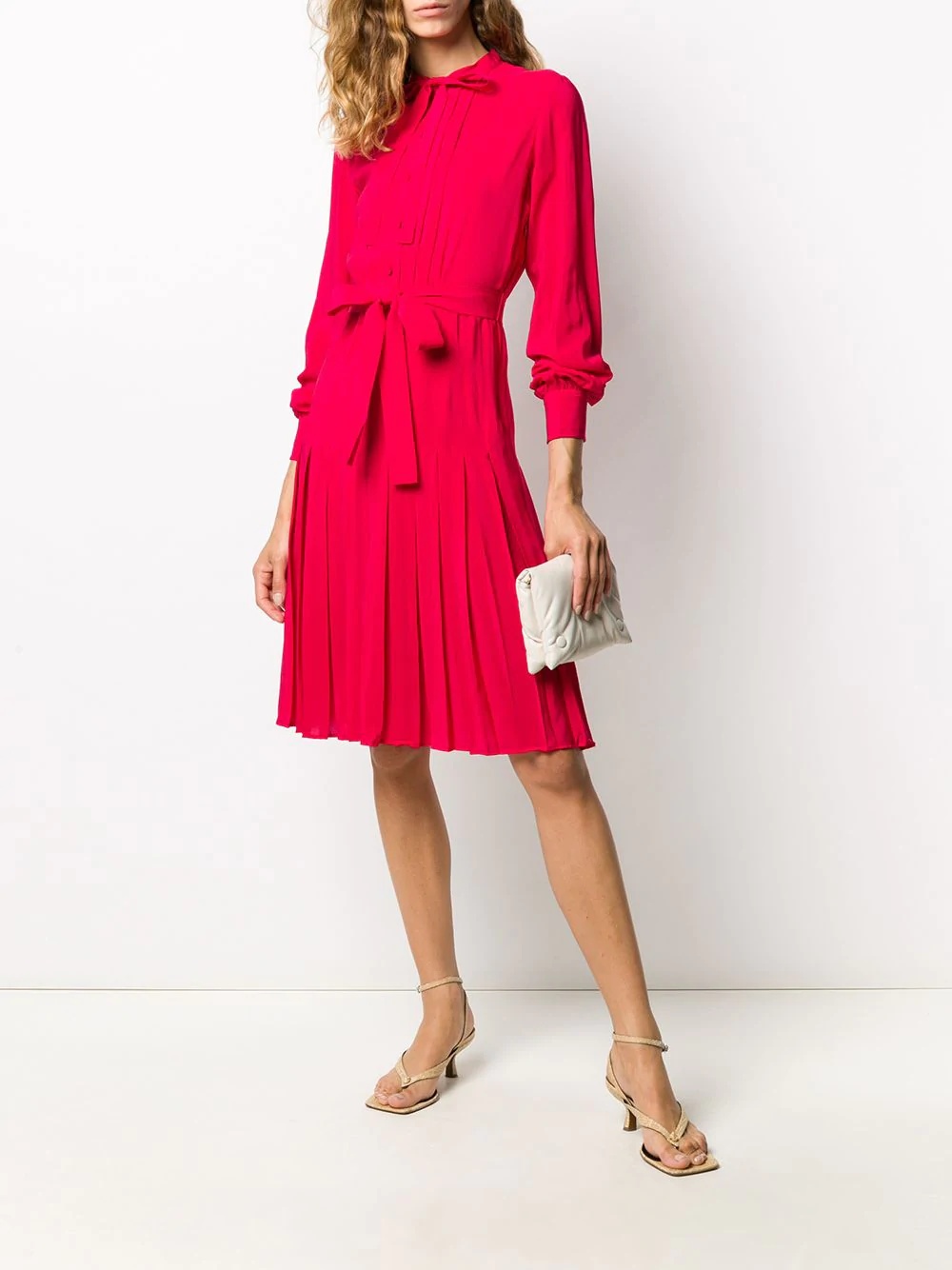 front tie pleated midi dress - 2