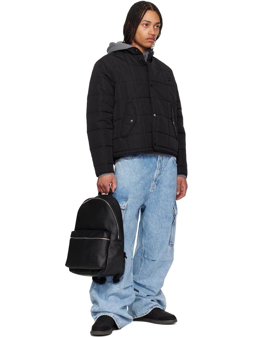 Black Perforated Faux Leather Backpack - 4