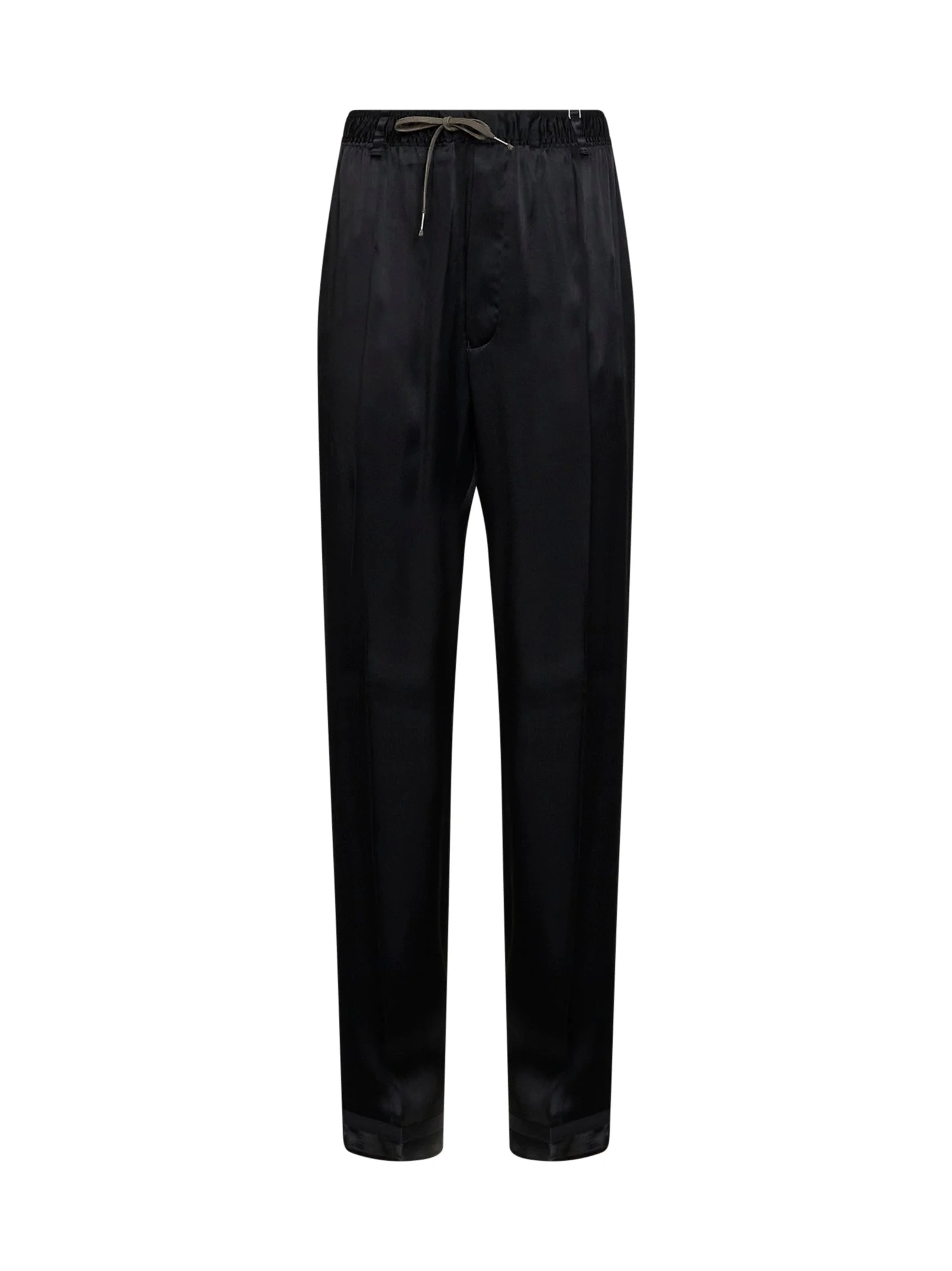 Maison Margiela Women Black Satin Drawstring Trousers - 1