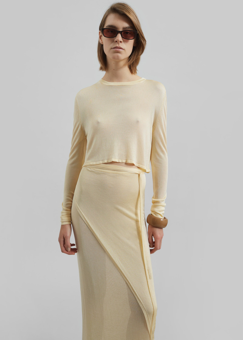 Alsen Thin Knit Wrap Skirt - Pale Yellow 3