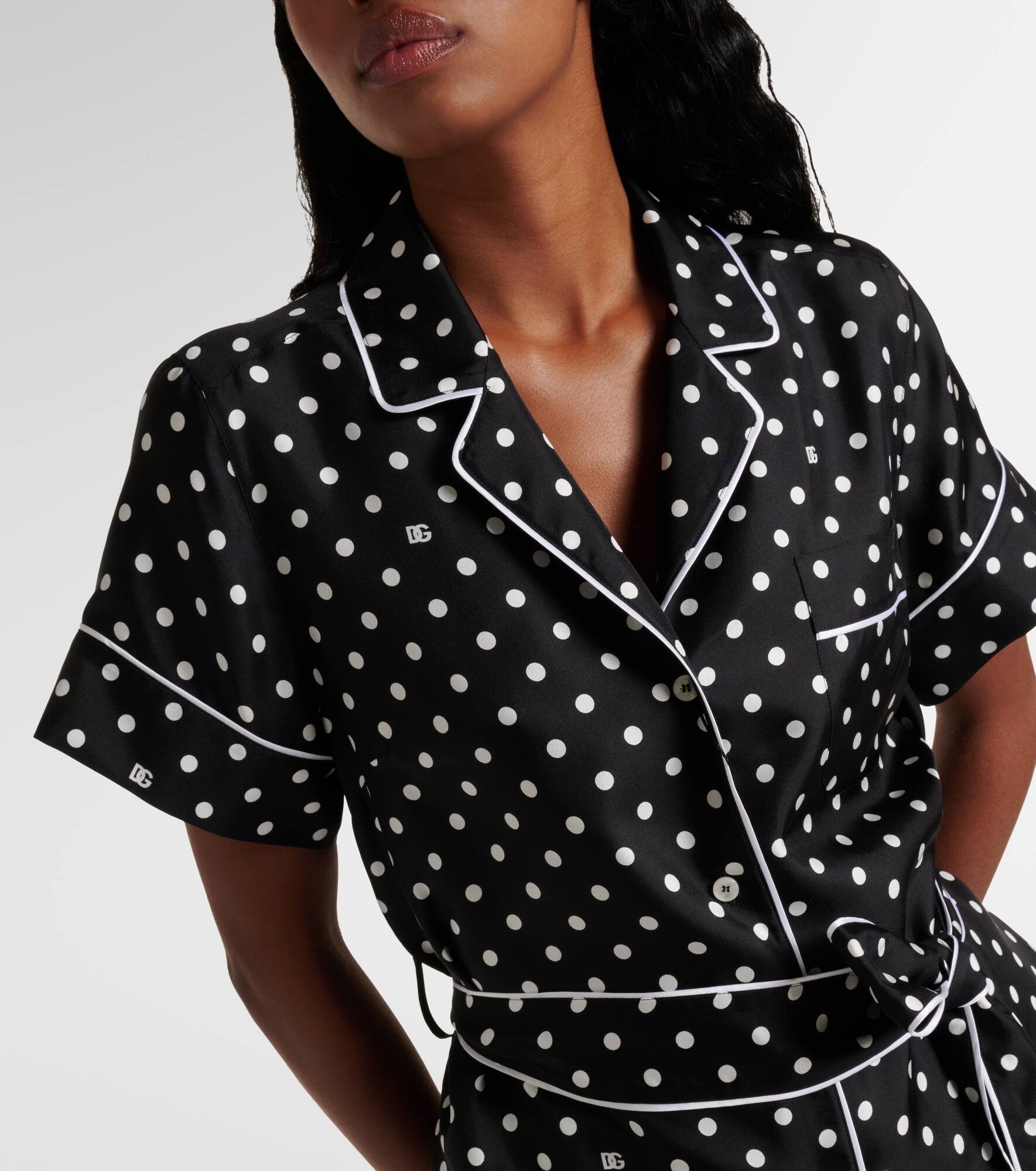 Polka-dot silk twill pajama shirt - 4