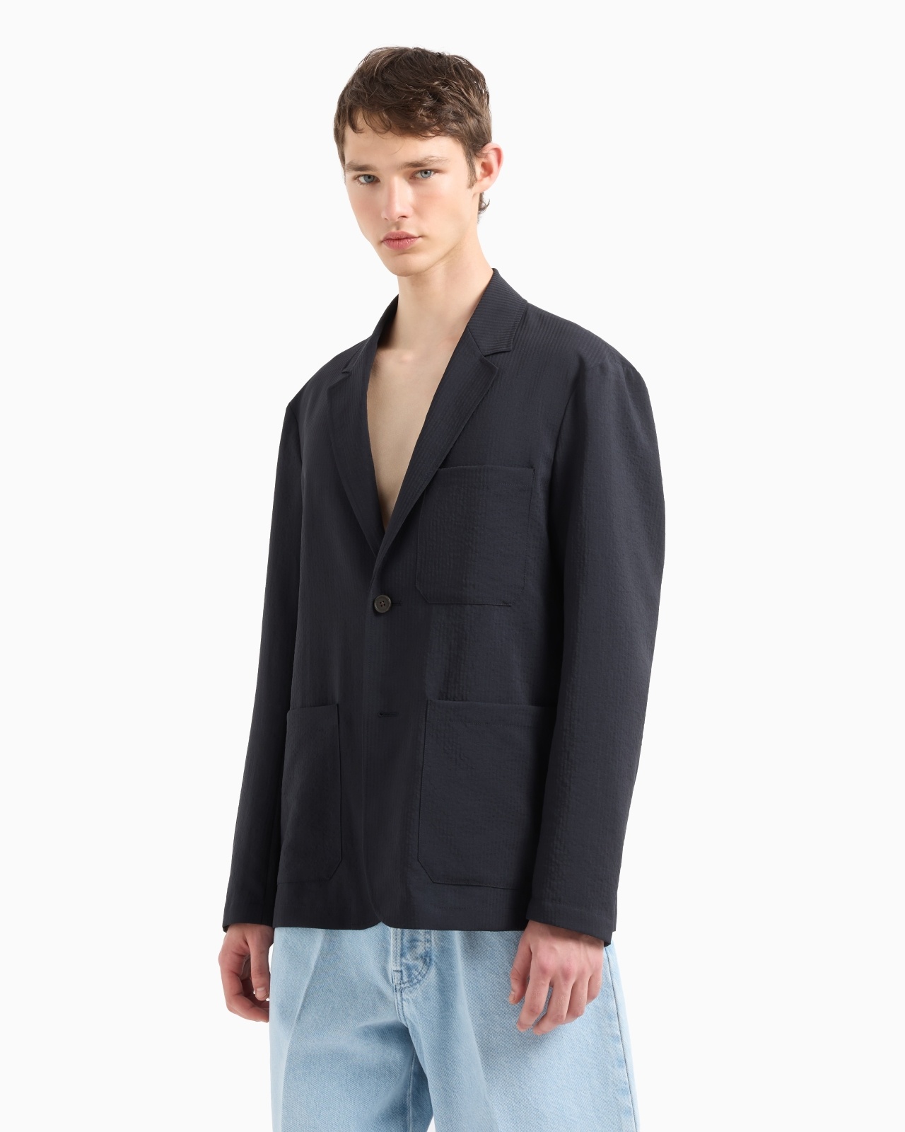 SINGLE-BREASTED JACKET IN NYLON SEERSUCKER - 4