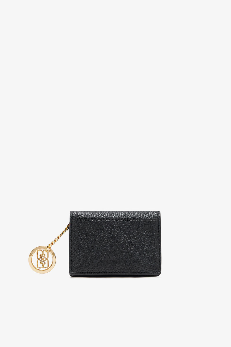GANNI CARD HOLDER WITH FLAP IN GRAINED BLACK WITH GOLD outlook