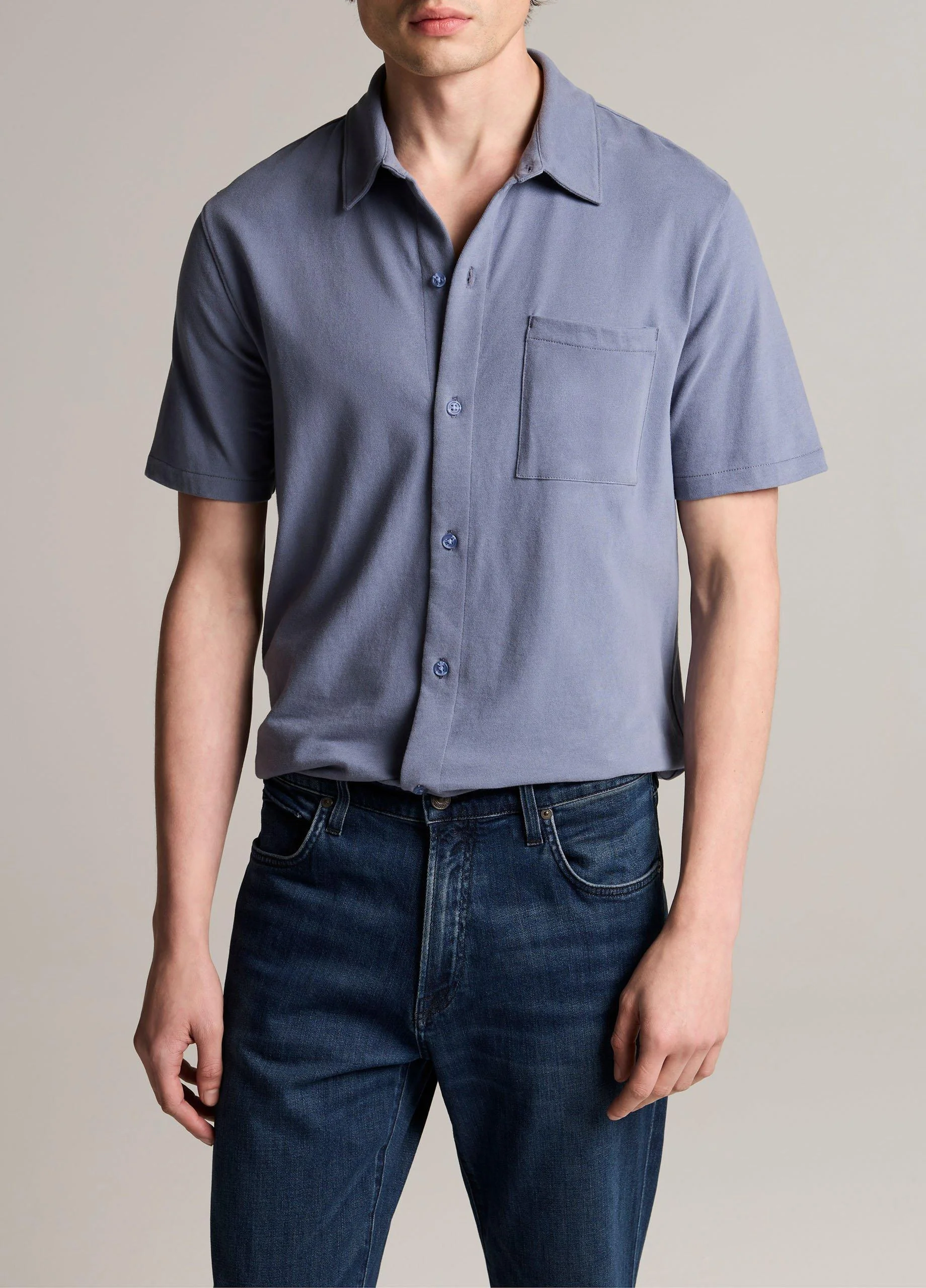 Sueded Cotton Jersey Button-Front Shirt - 1