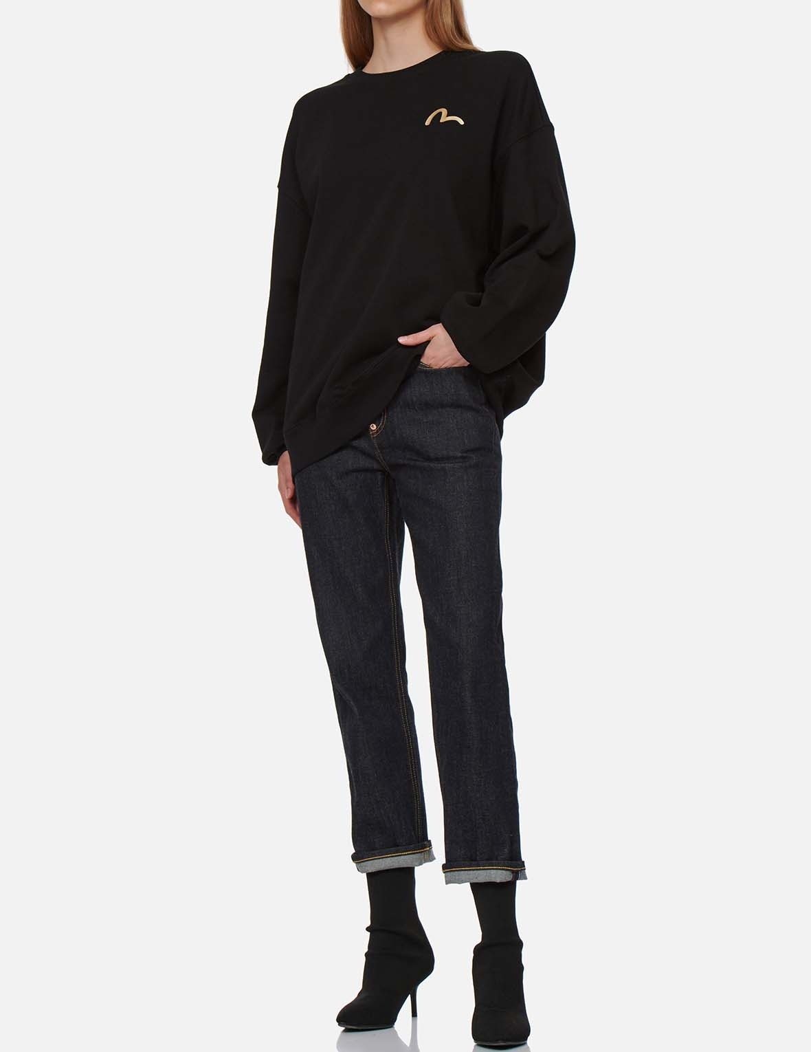BROCADE KAMON AND SEAGULL APPLIQUÉ STRAIGHT LEG JEANS - 4