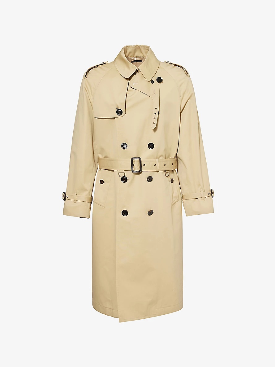 Belted Two-Buttoned-Pockets Relaxed-Fit Cotton and Silk-Blend Trench - 1