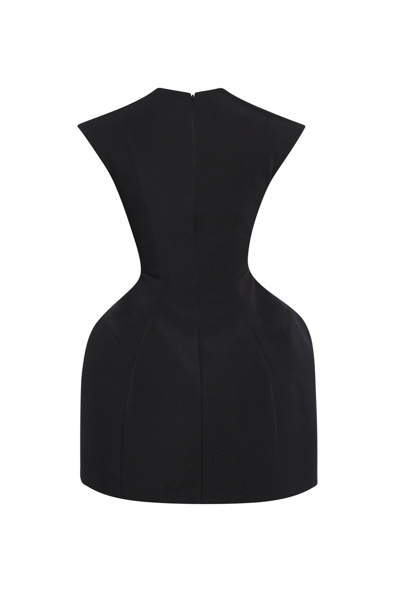 CLOSED NECKLINE SCULPTED SWAN DRESS BLACK 6