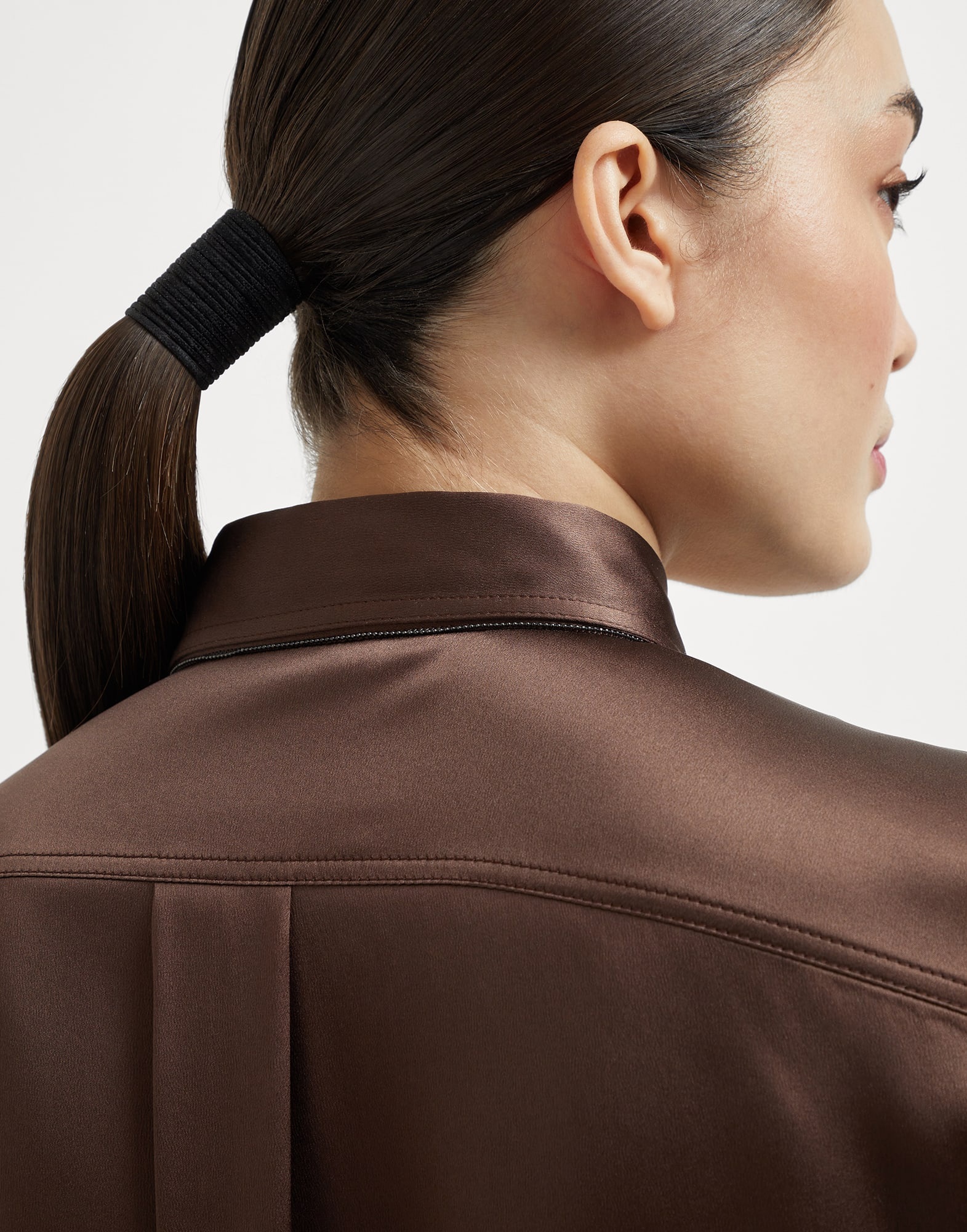 Stretch silk satin shirt with monili - 3