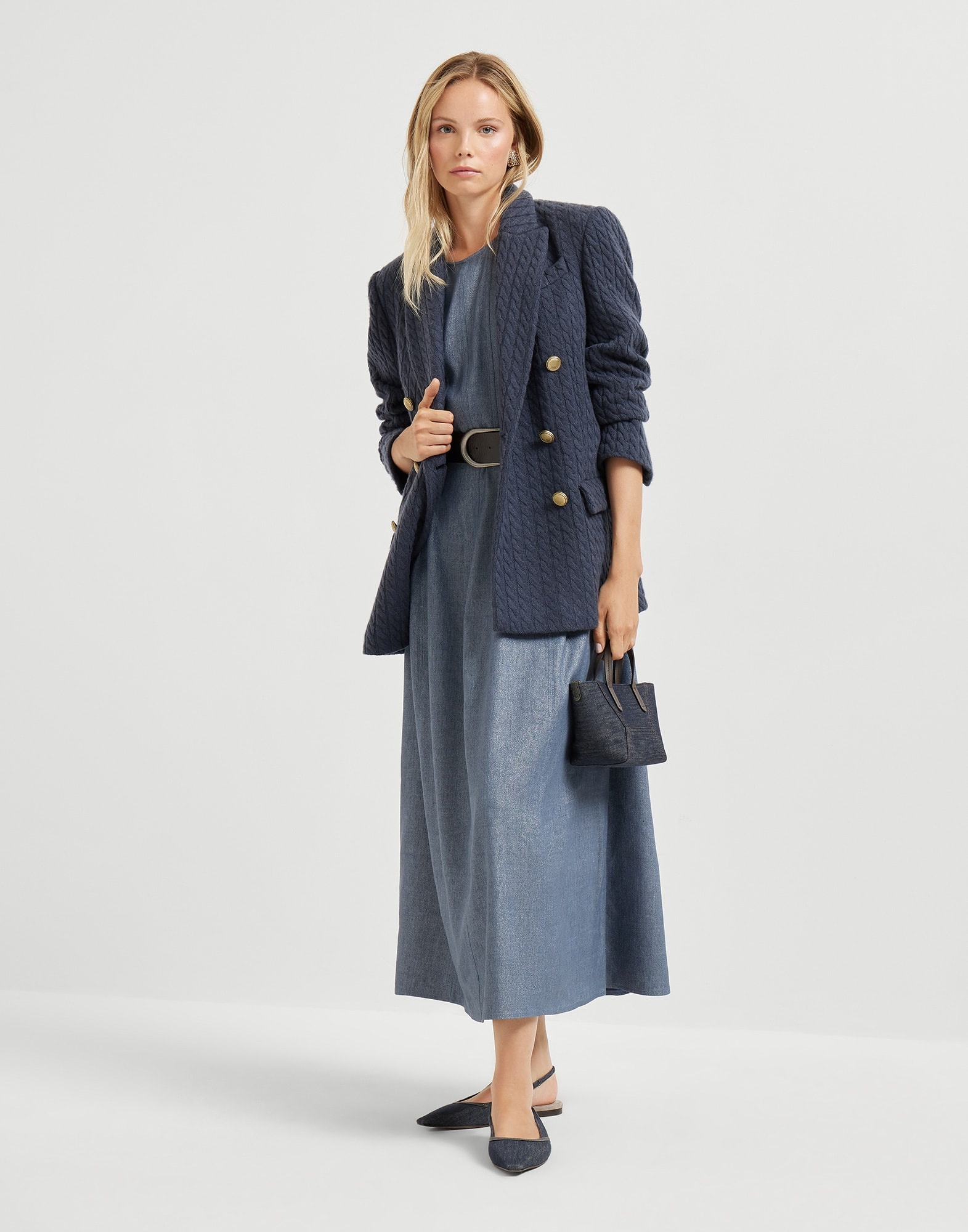 Linen and virgin wool sparkling twill dress - 5