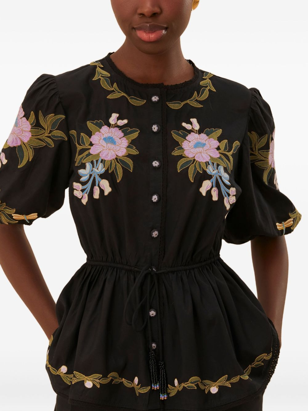 Winter Garden embroidered puff-sleeve top - 2