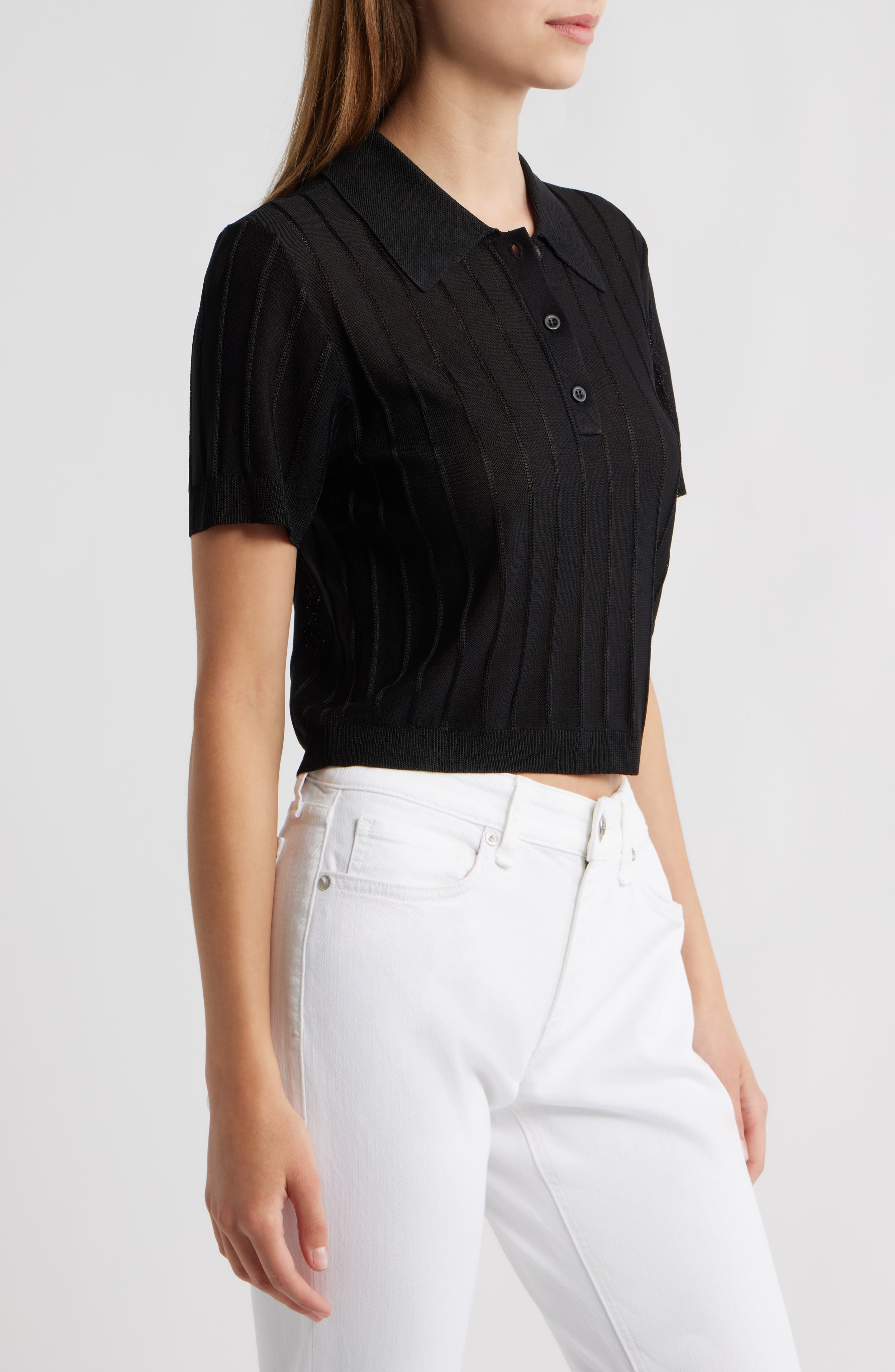 FRAME The Ribbed Polo in Black at Nordstrom - 3
