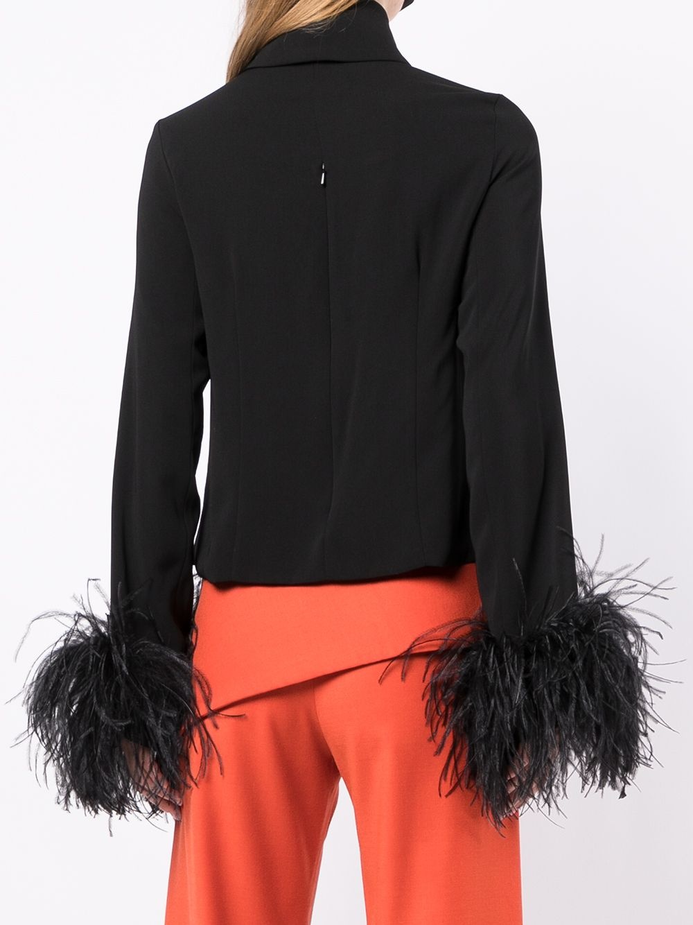 feather-trim cut-out blouse - 4