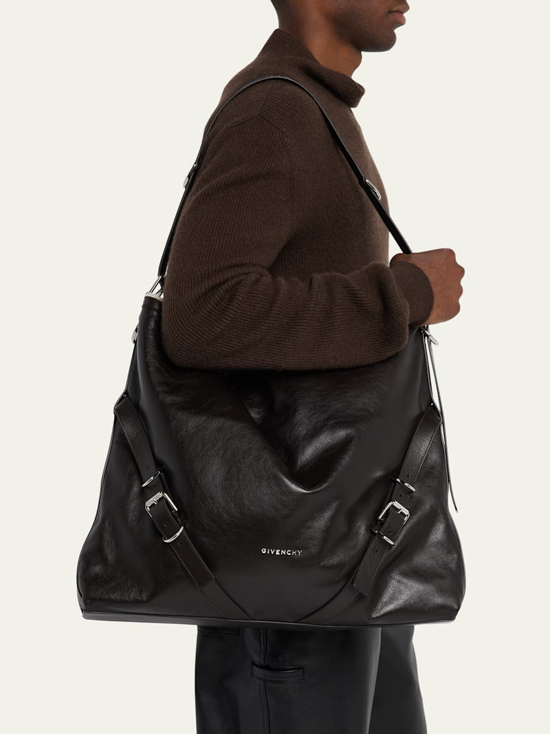 Givenchy Men's Voyou Large Leather Shearling-Lined Shoulder Bag outlook