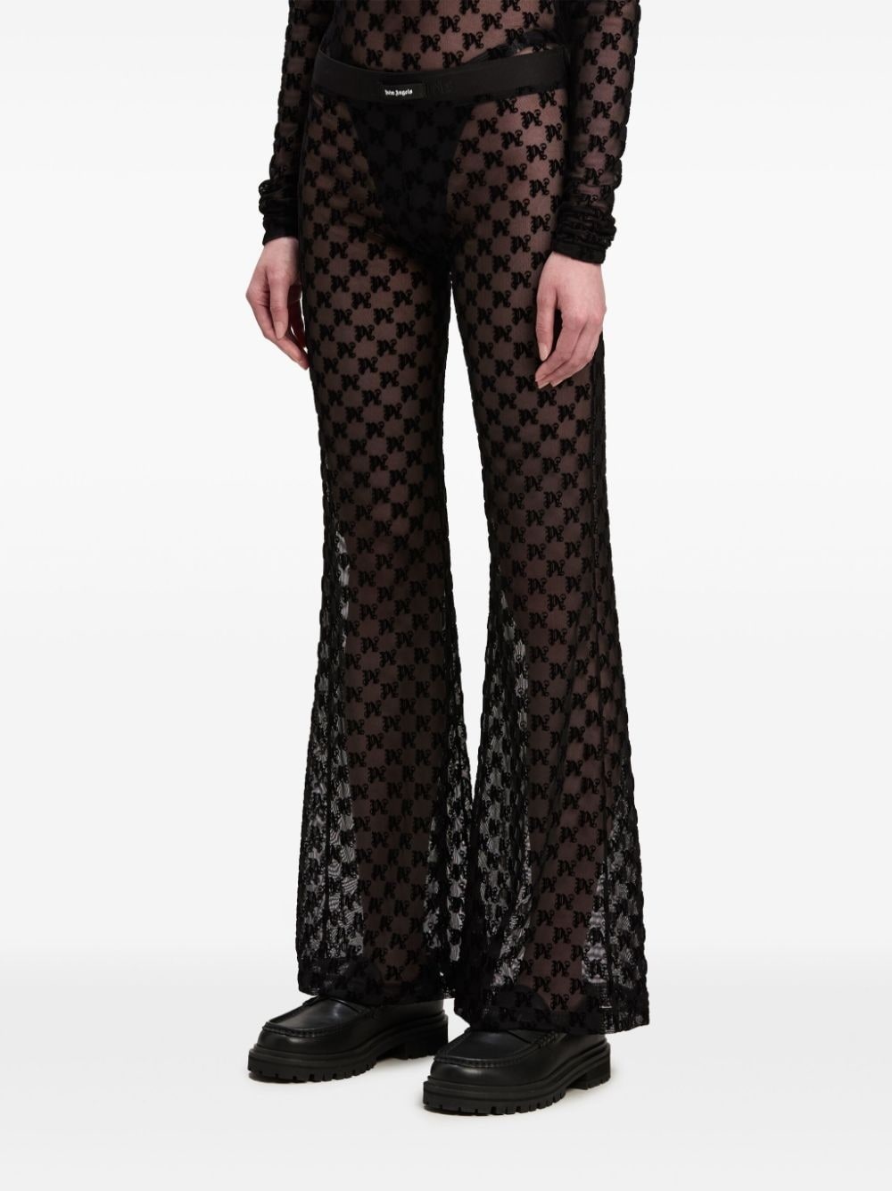 semi-sheer monogram flared trousers - 4
