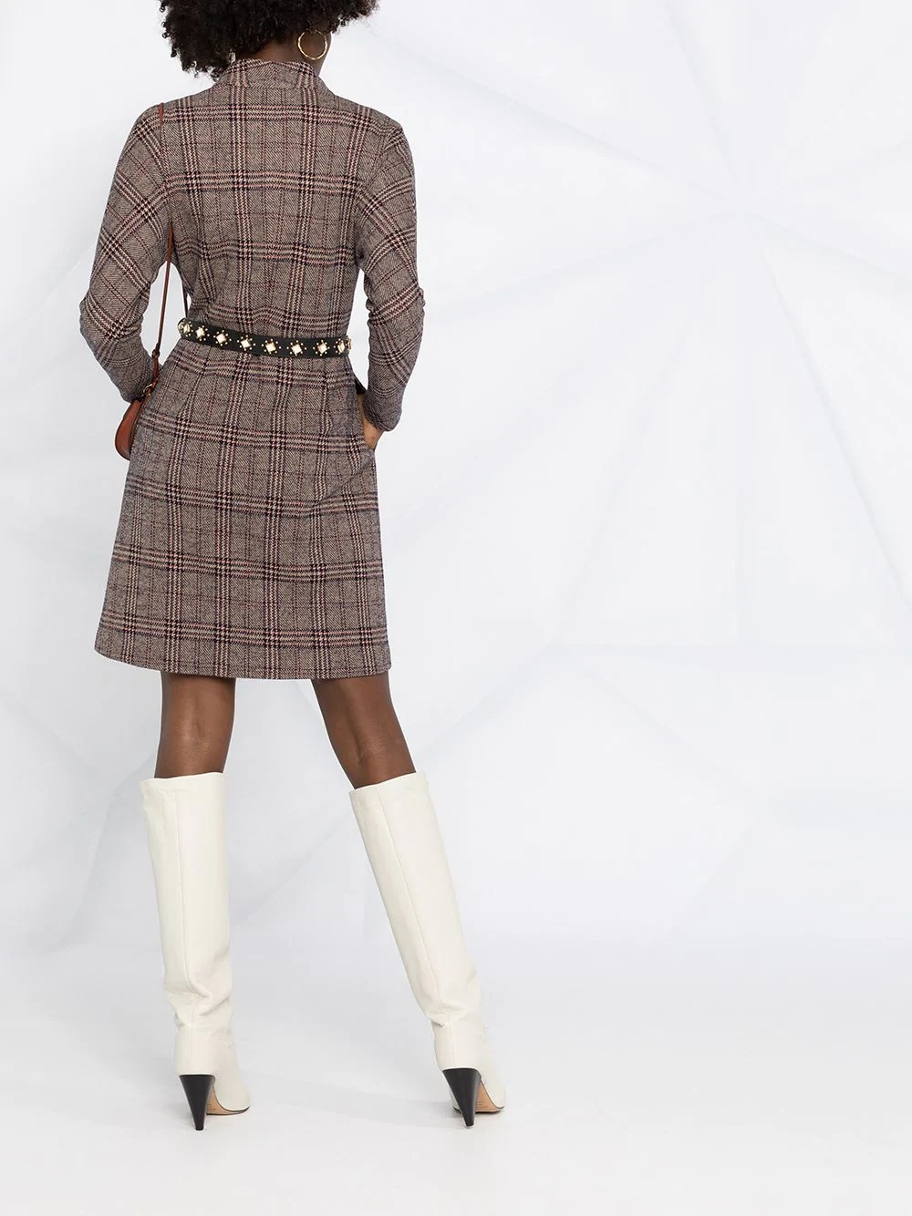 wrap-style plaid dress - 4