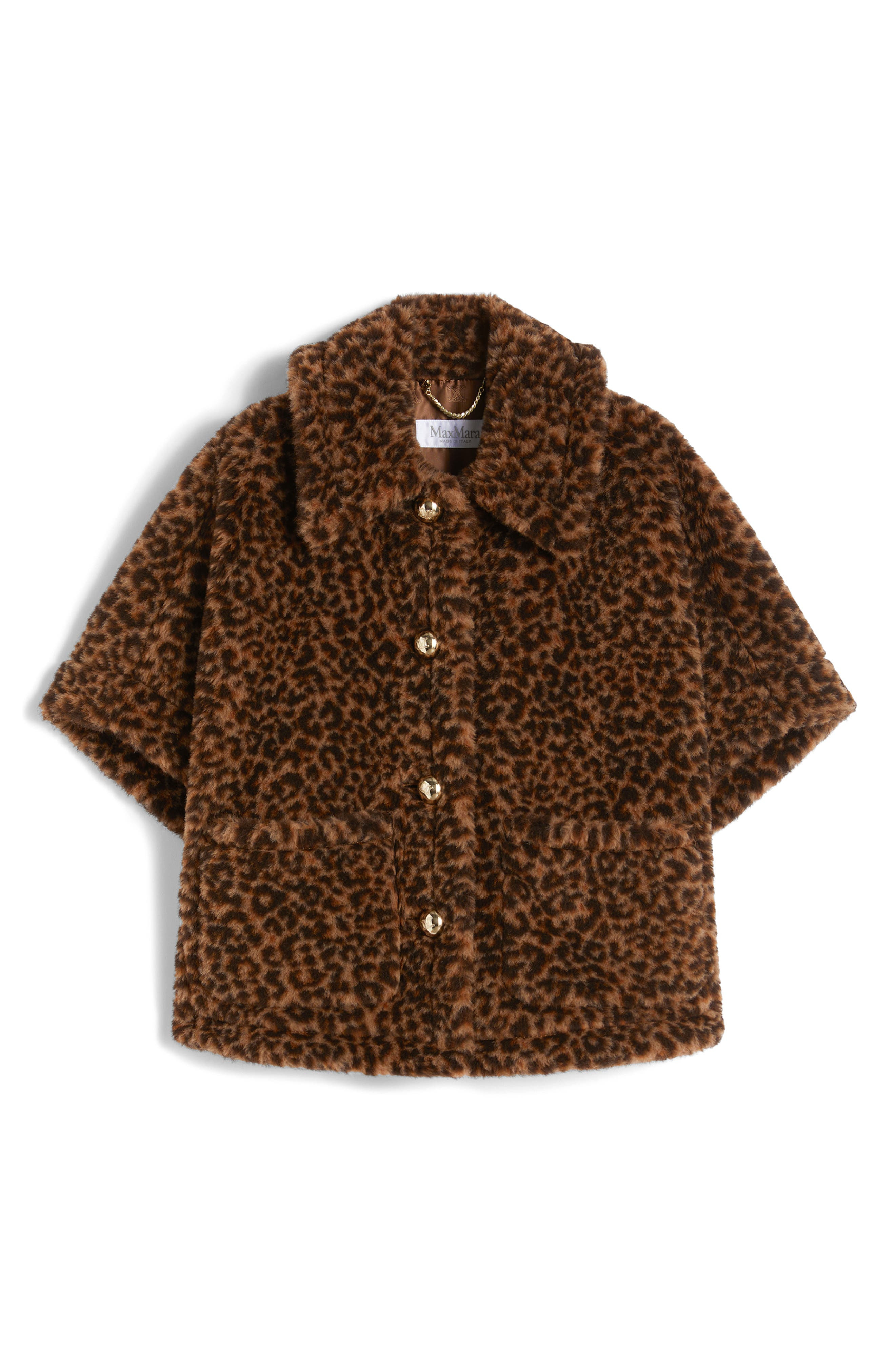 Max Mara Leopard Print Teddy Bear Cape in Dark Beige at Nordstrom - 4