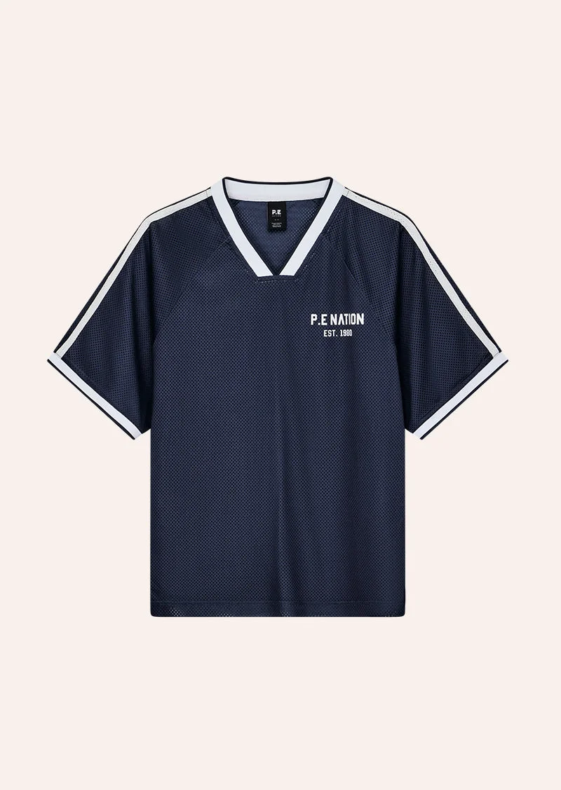 PHANTOM MESH JERSEY TEE IN DARK NAVY & WHITE - 1