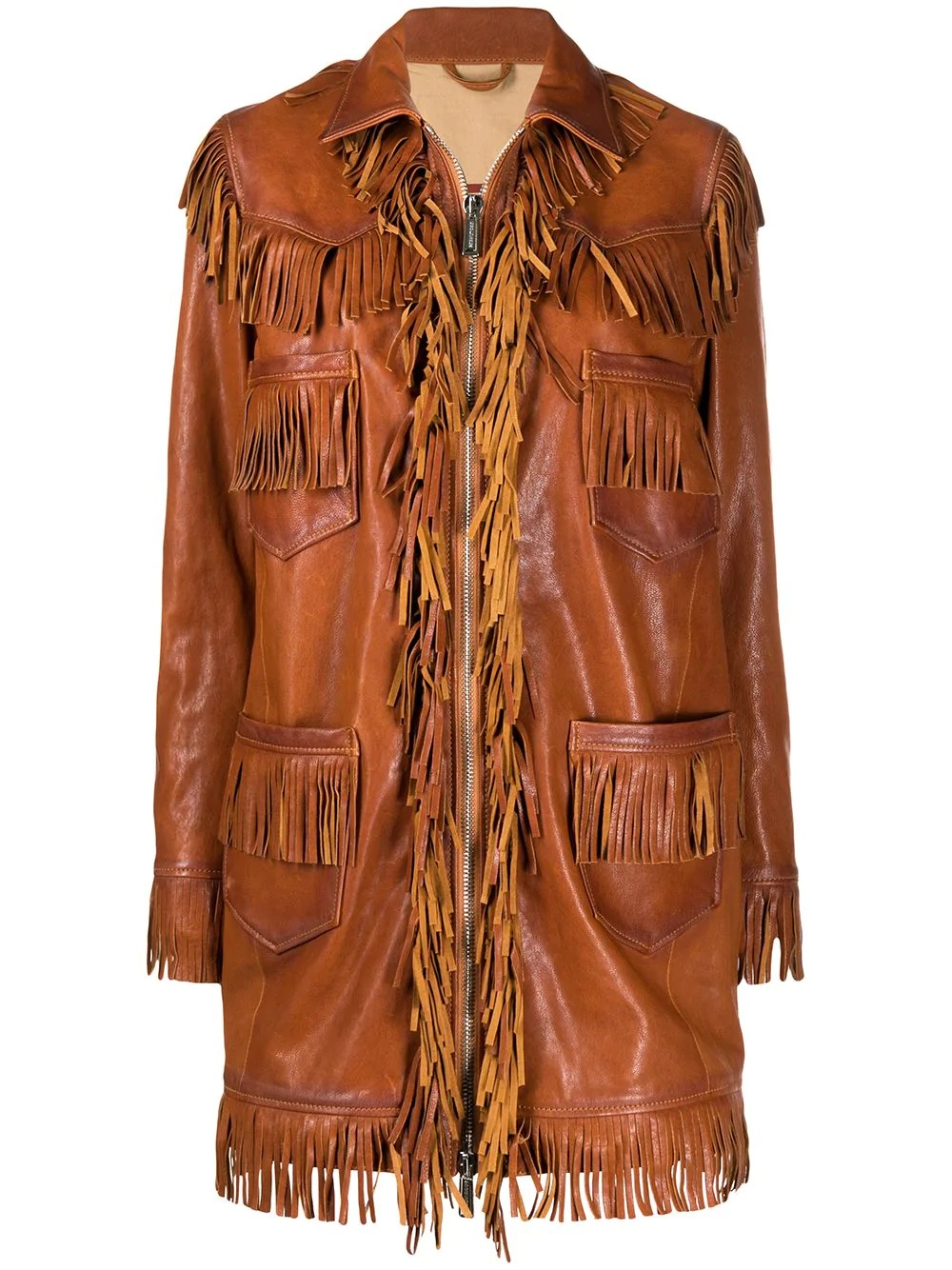 fringed leather coat - 1