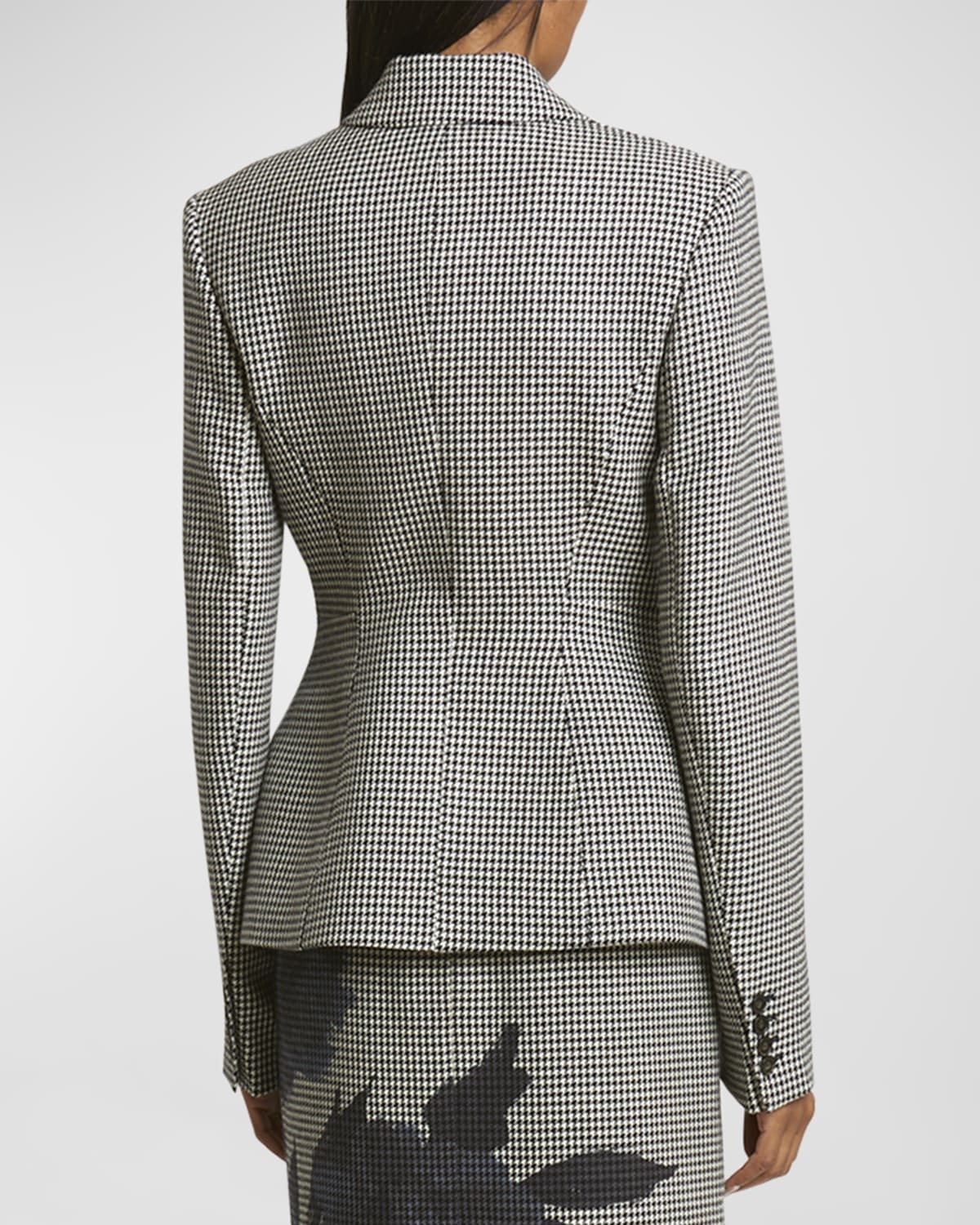 Houndstooth Single-Breasted Tailored Blazer - 6