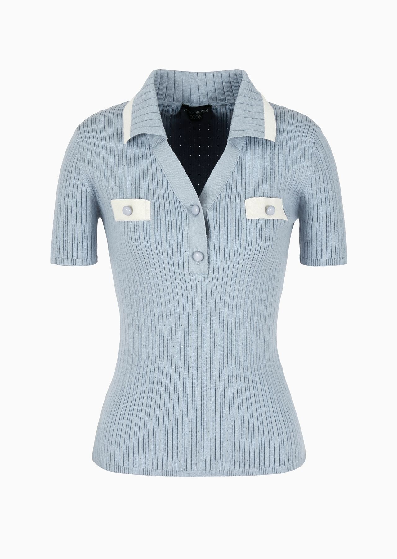 Icon short-sleeved polo-shirt jumper in a ribbed cashmere blend - 1