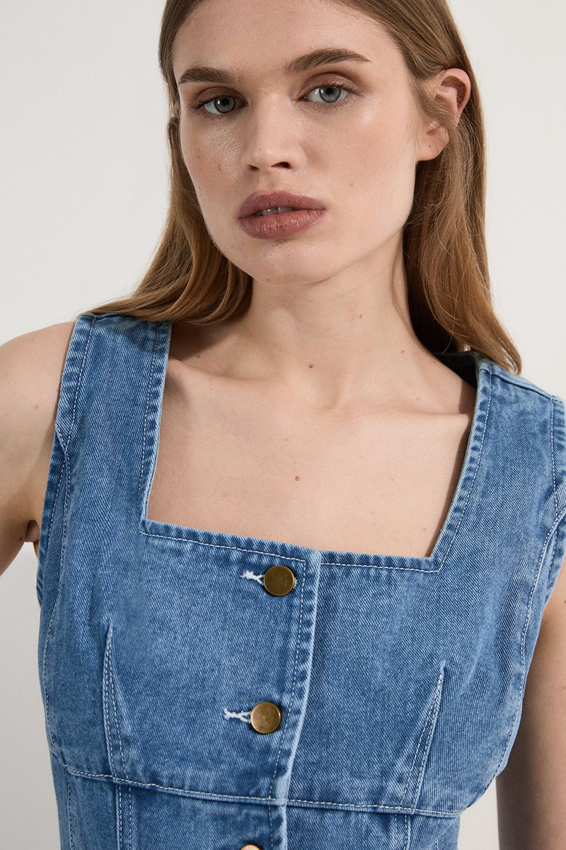 Denim Soft Wash Sleeveless Square Neck Top 3
