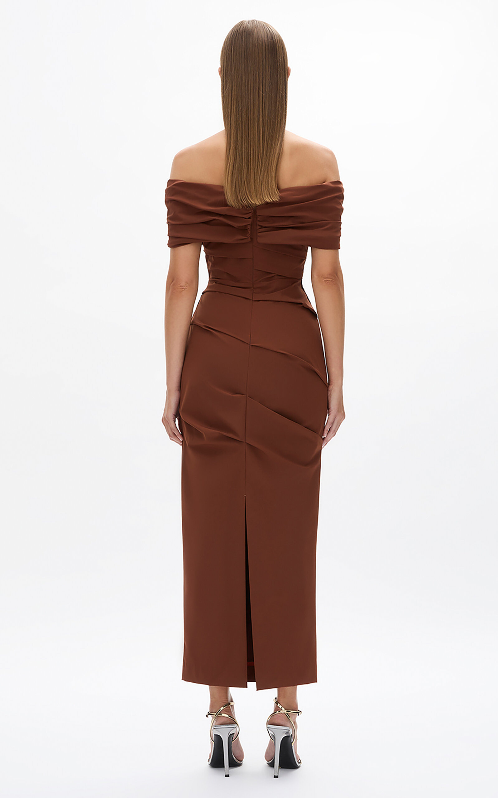 Camille Off-The-Shoulder Stretch-Taffeta Midi Dress brown - 5