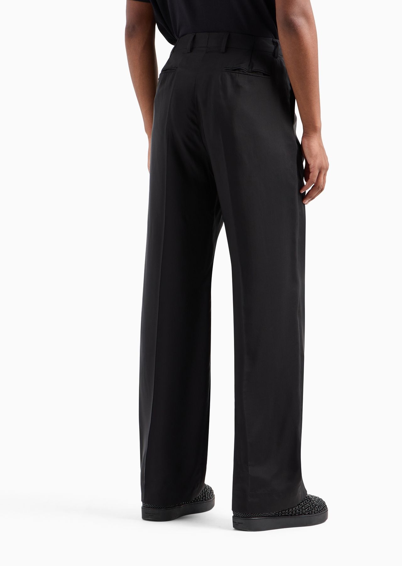 Micro-ribbed fluid viscose trousers with crease - 3