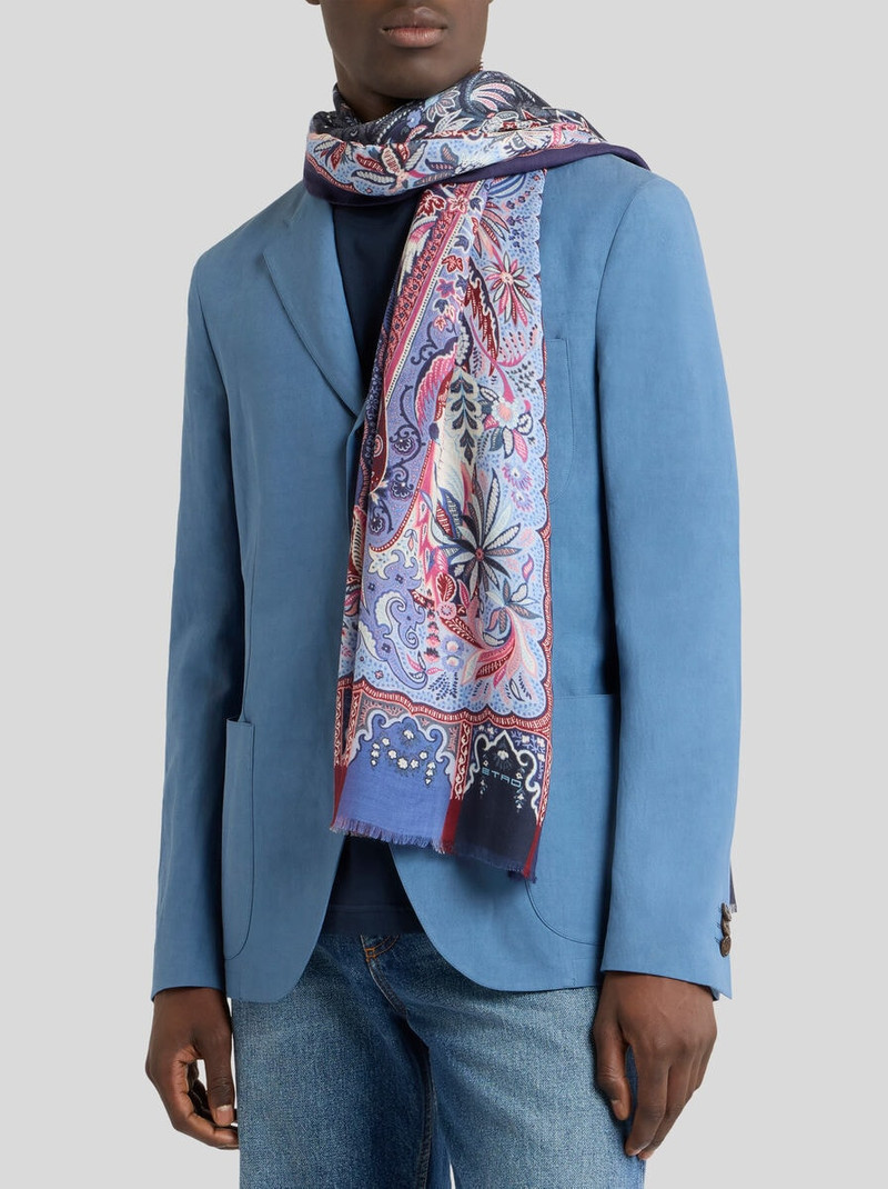 Etro MODAL AND CASHMERE SCARF WITH PLACED PARROT PRINT AND PAISLEYS outlook