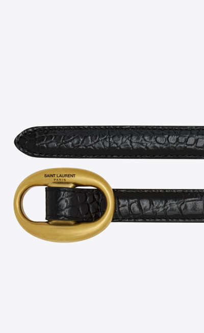 SAINT LAURENT oval buckle belt thin belt in crocodile-embossed leather outlook