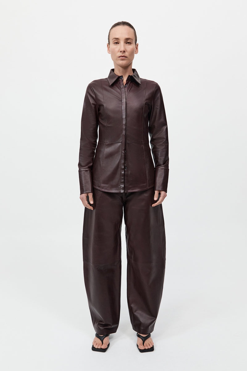 Leather Panelled Shirt - Bordeaux - 2