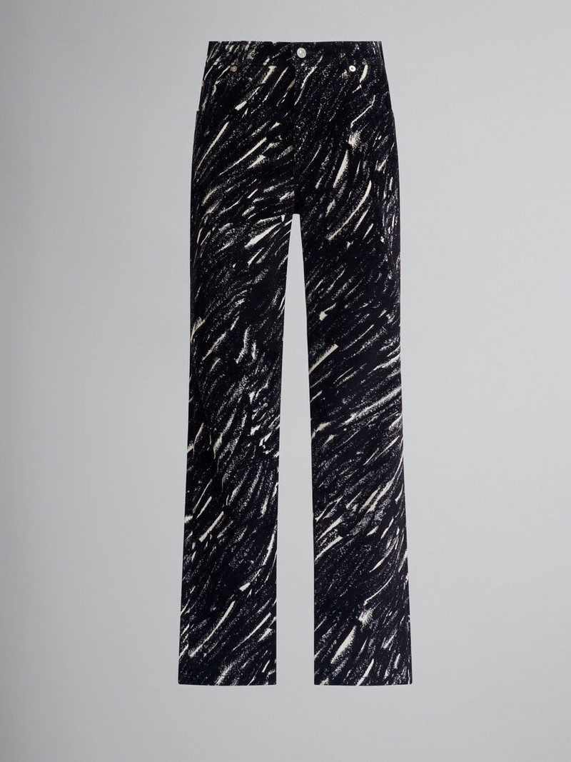 BLACK FLOCKED JEANS WITH CRAYON PRINT - 1