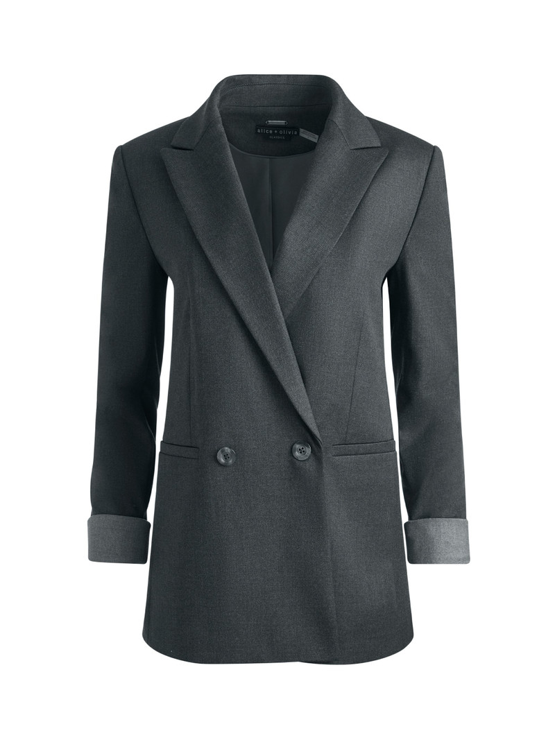 JUSTIN ROLLED CUFF DOUBLE BREASTED LONG BLAZER 1