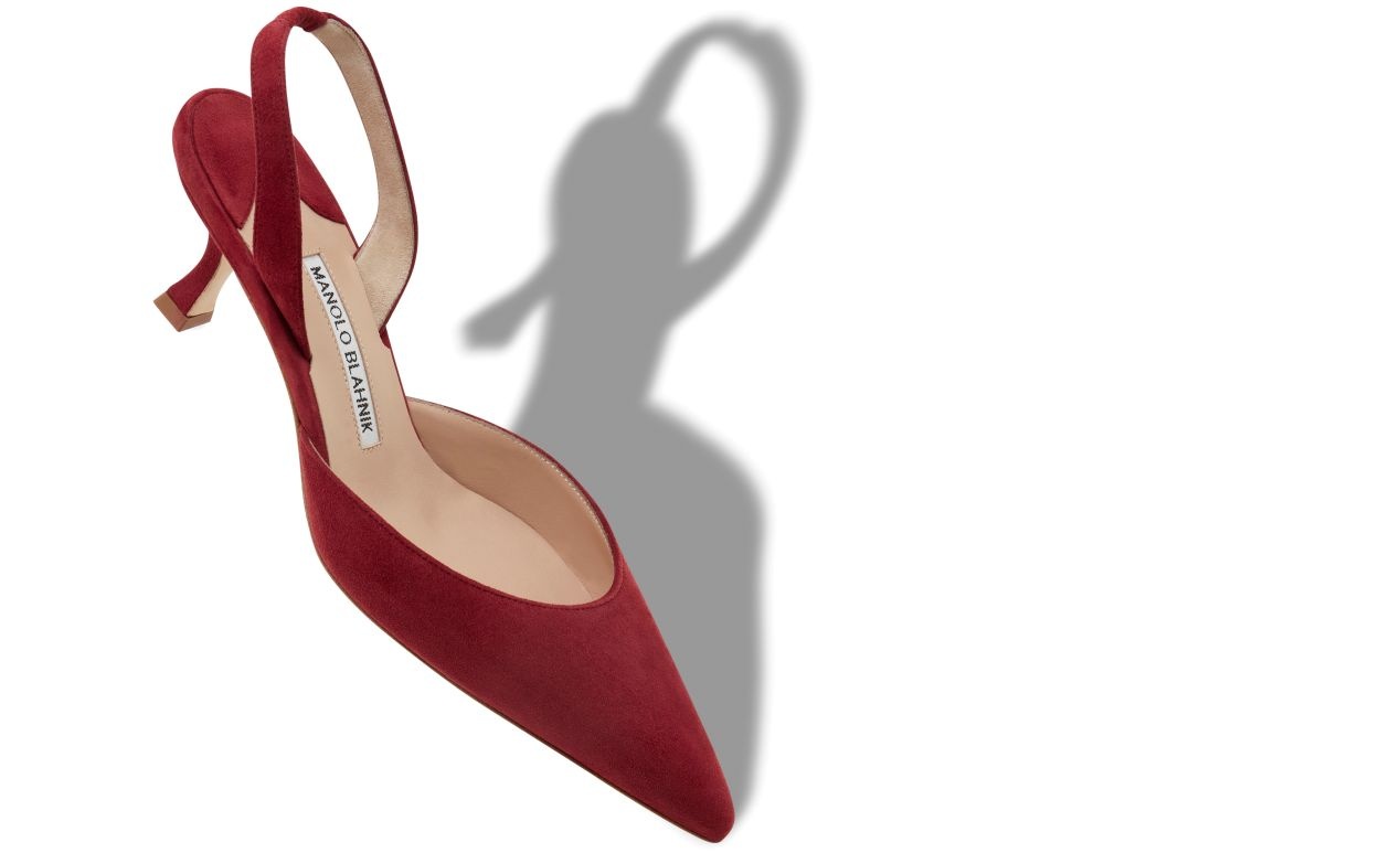 Dark Red Suede Slingback Pumps - 3