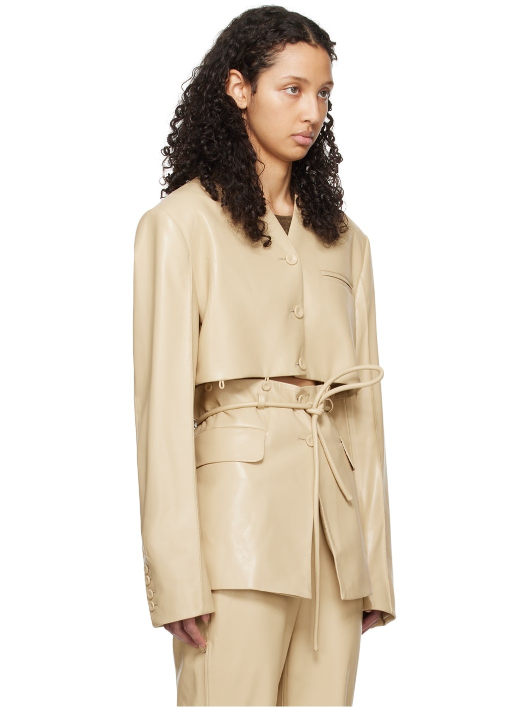 Beige Maida Vegan Leather Blazer - 2