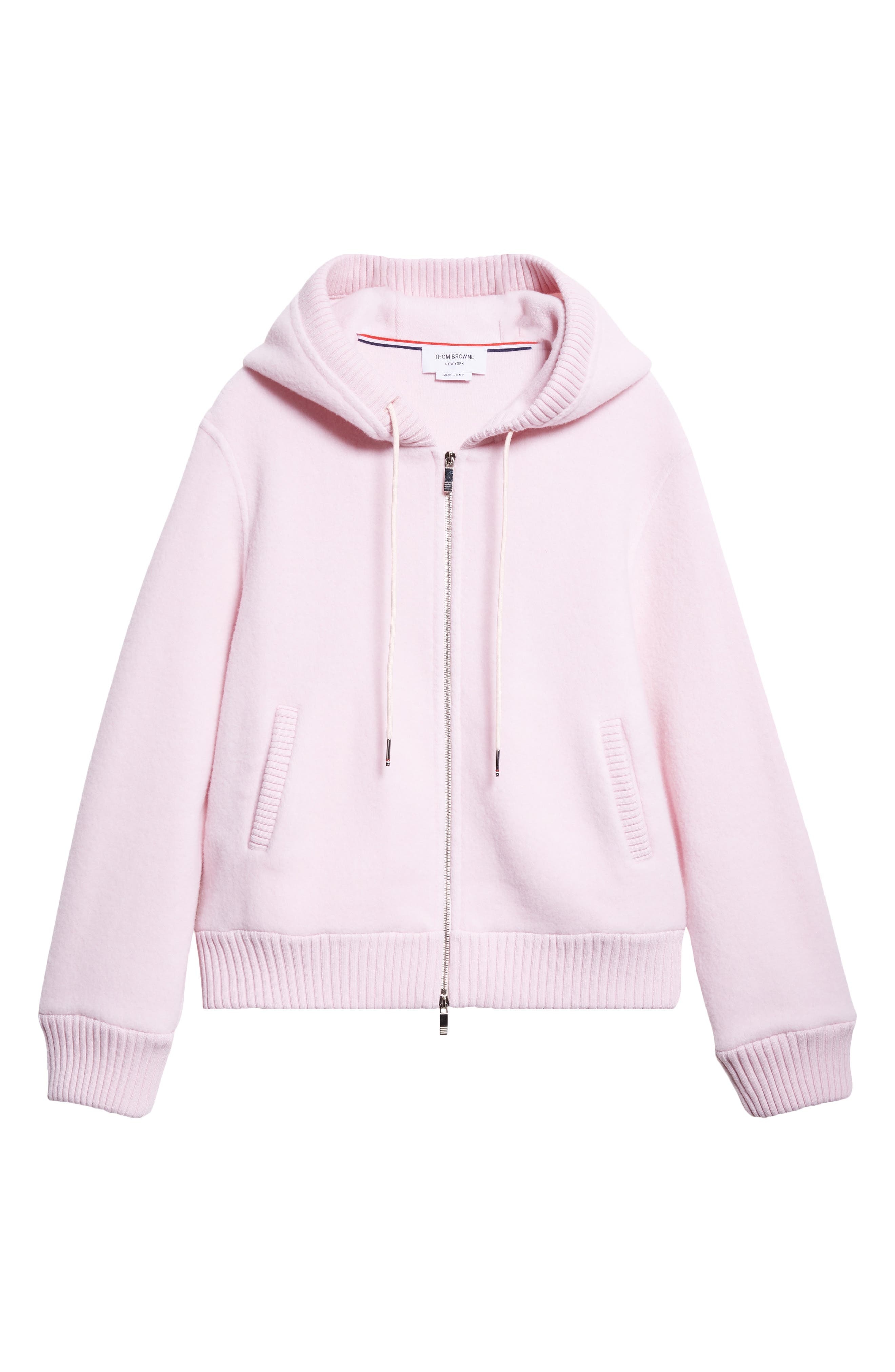 Thom Browne Wool Fleece Full Zip Hoodie in Light Pink at Nordstrom - 5