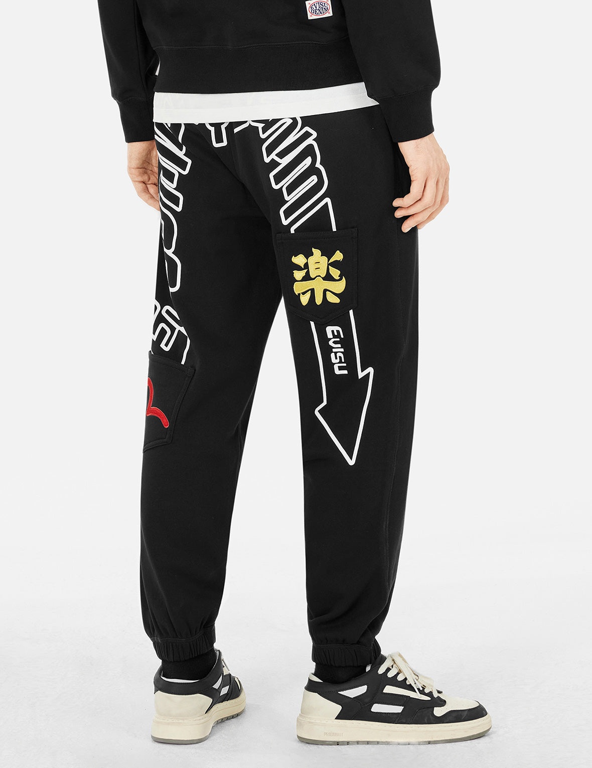 Slogan Daicock Print with Appliqué Pockets Loose Fit Sweatpants - 5