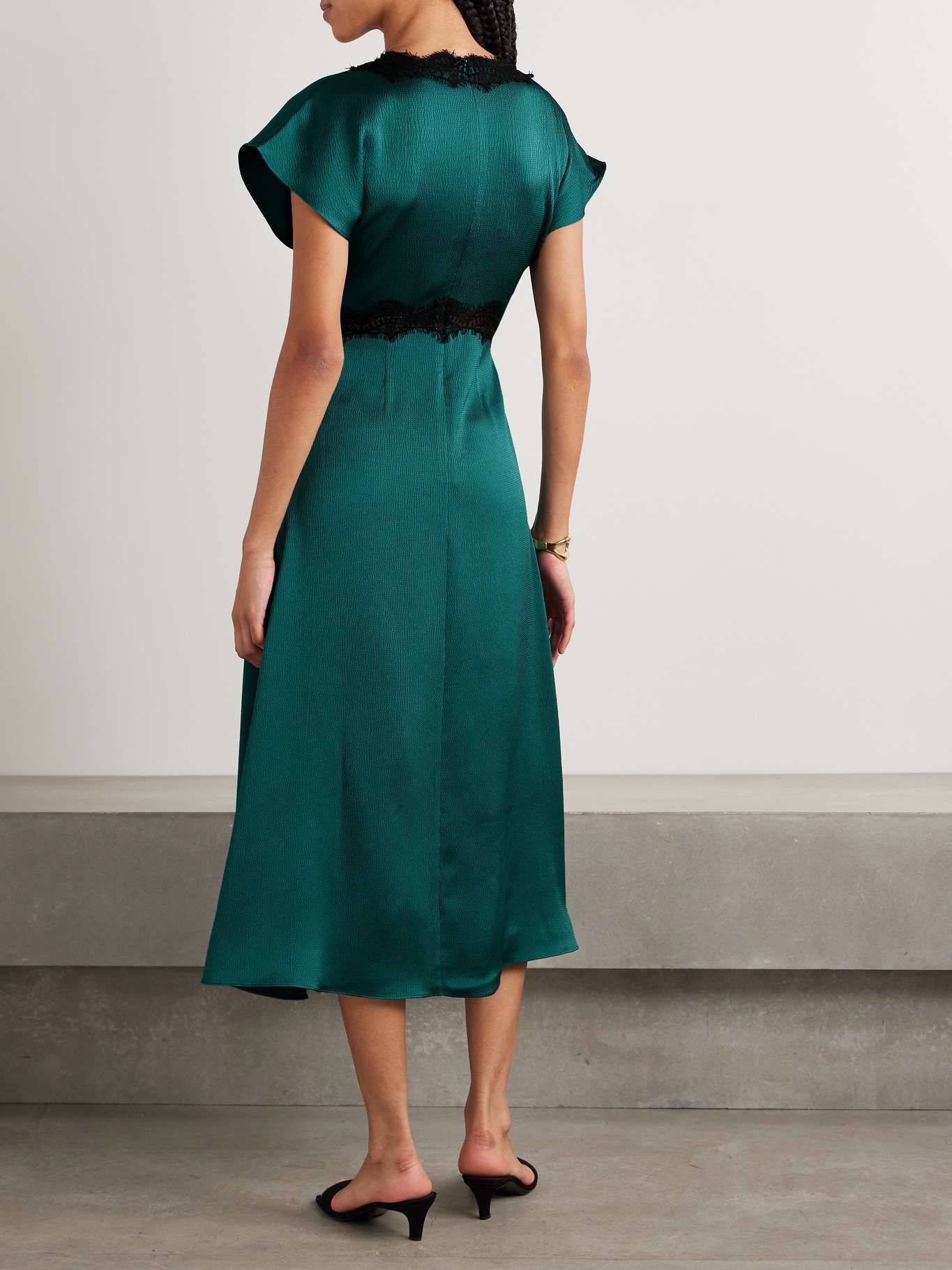 Noa lace-trimmed hammered-satin midi dress Teal - 3