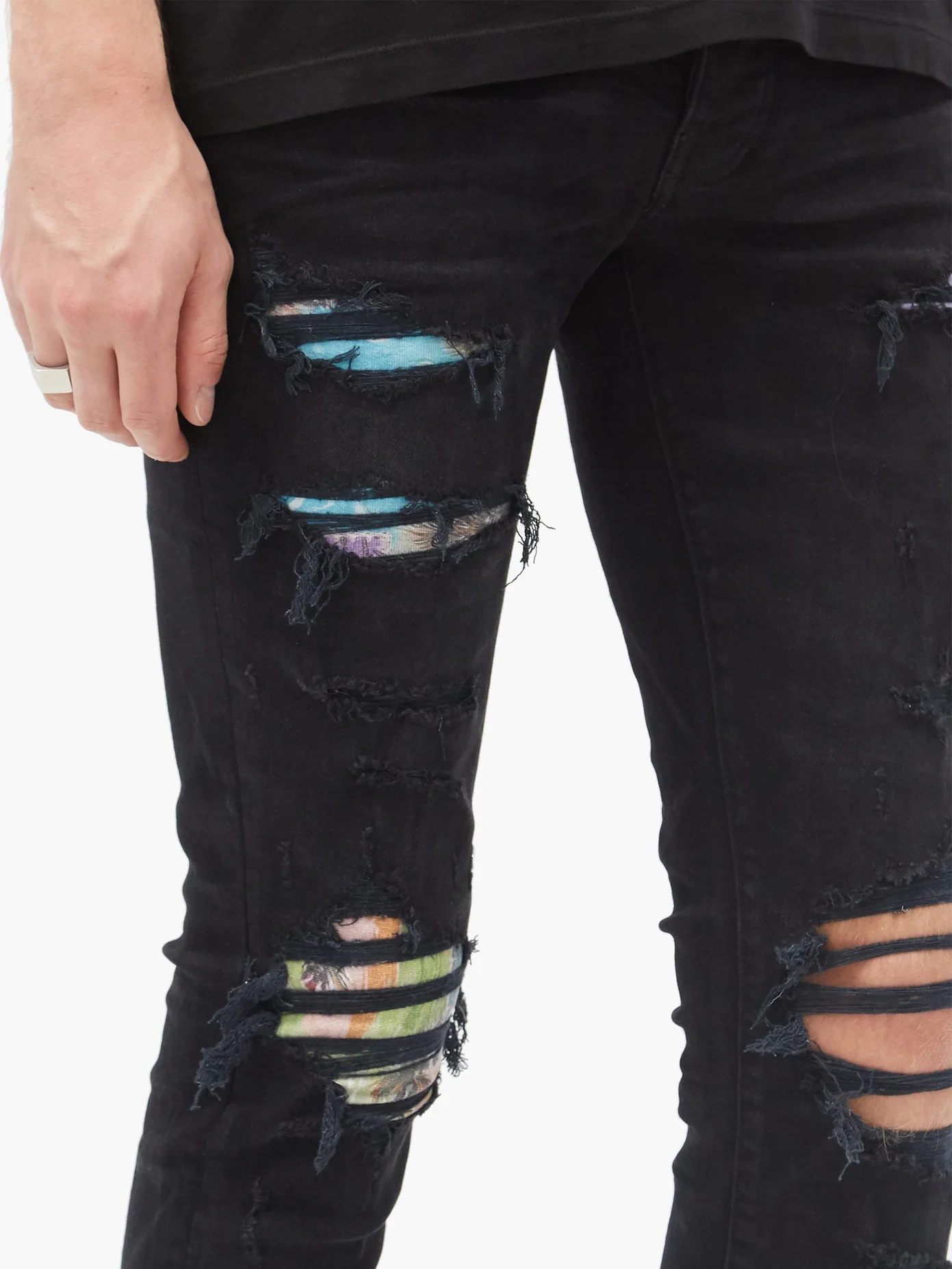 Printed-patch distressed slim-leg jeans - 4