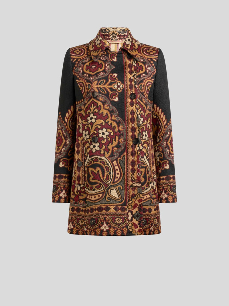 DOUBLE-BREASTED WOOL-BLEND JACQUARD COAT WITH FLORAL MOTIF 1