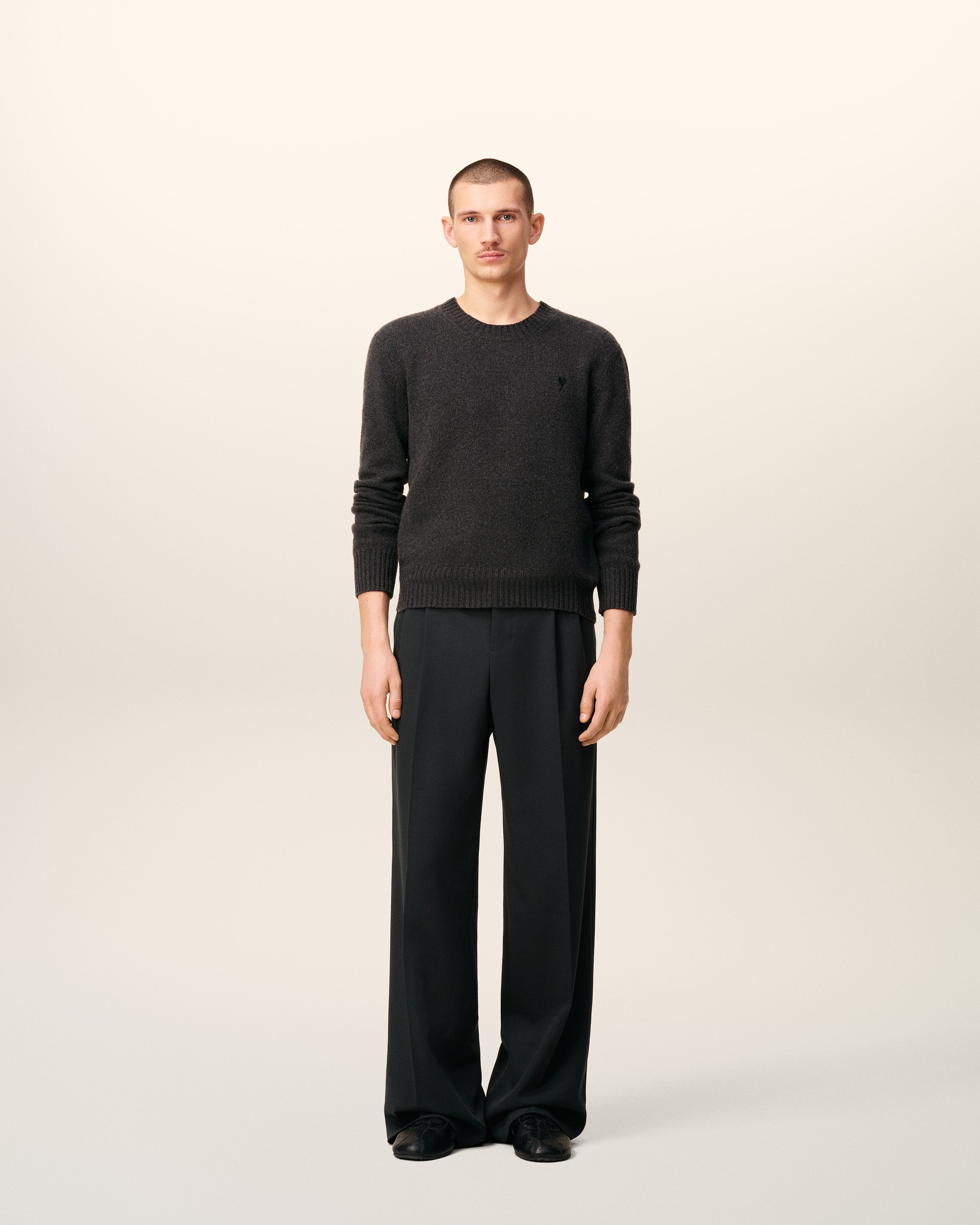 BLACK WOOL LOW WAIST WIDE TROUSERS - 2