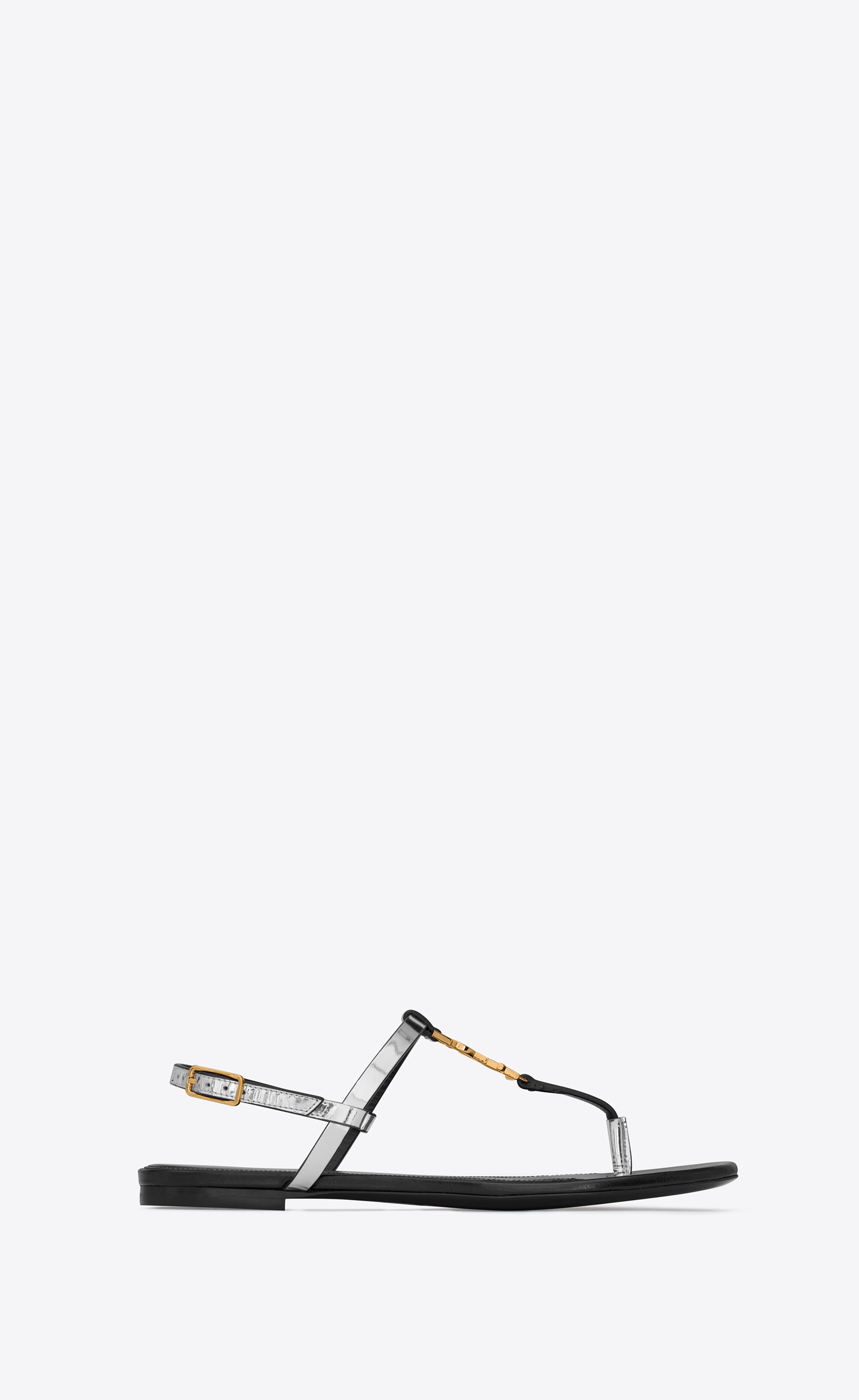 cassandra flat sandals in reflective leather with gold-tone monogram - 1